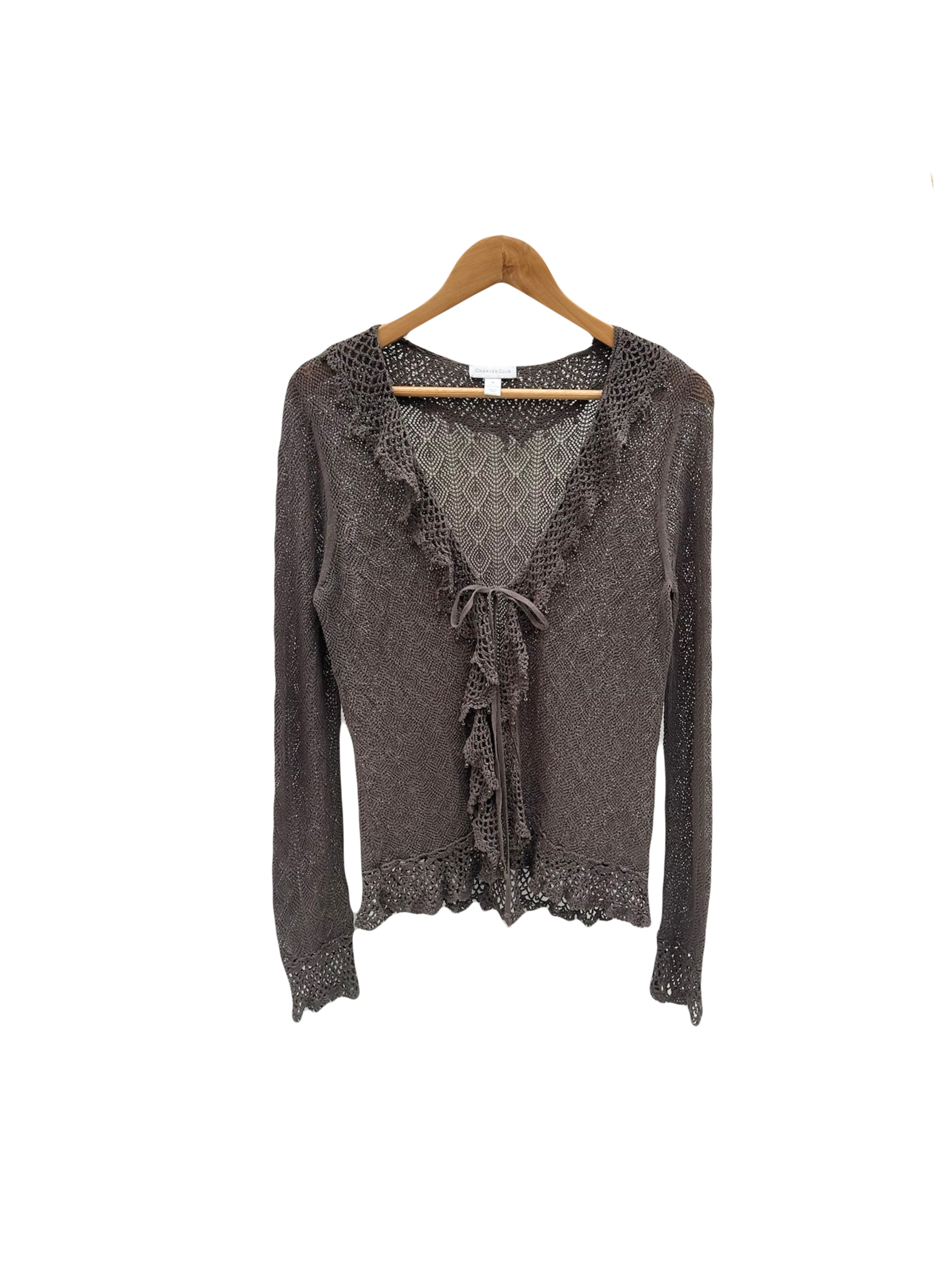Vintage 90s Ruffled Tie Taupe Knit (M)