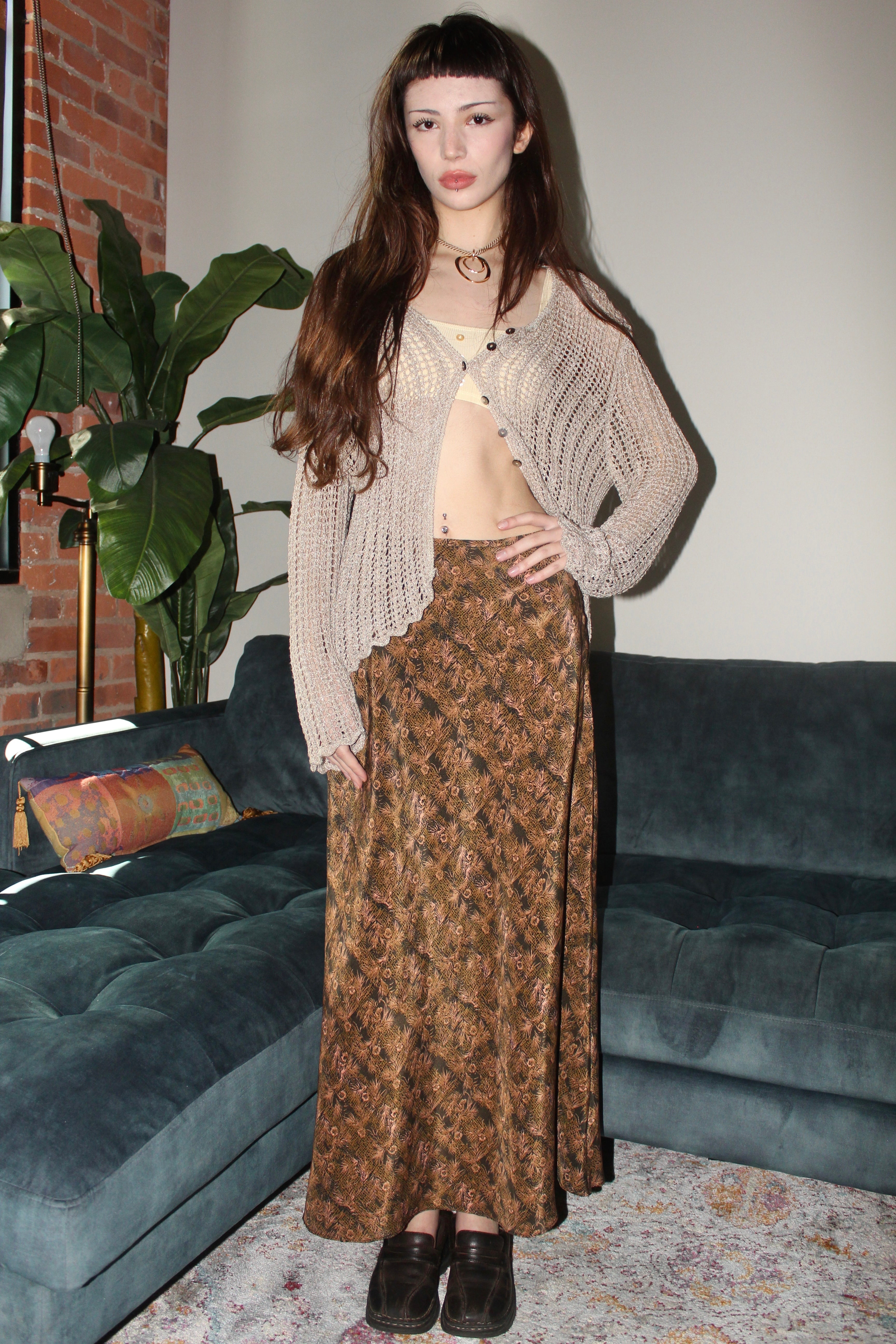 Vintage 90s Fall Button Up Midi Skirt (S)