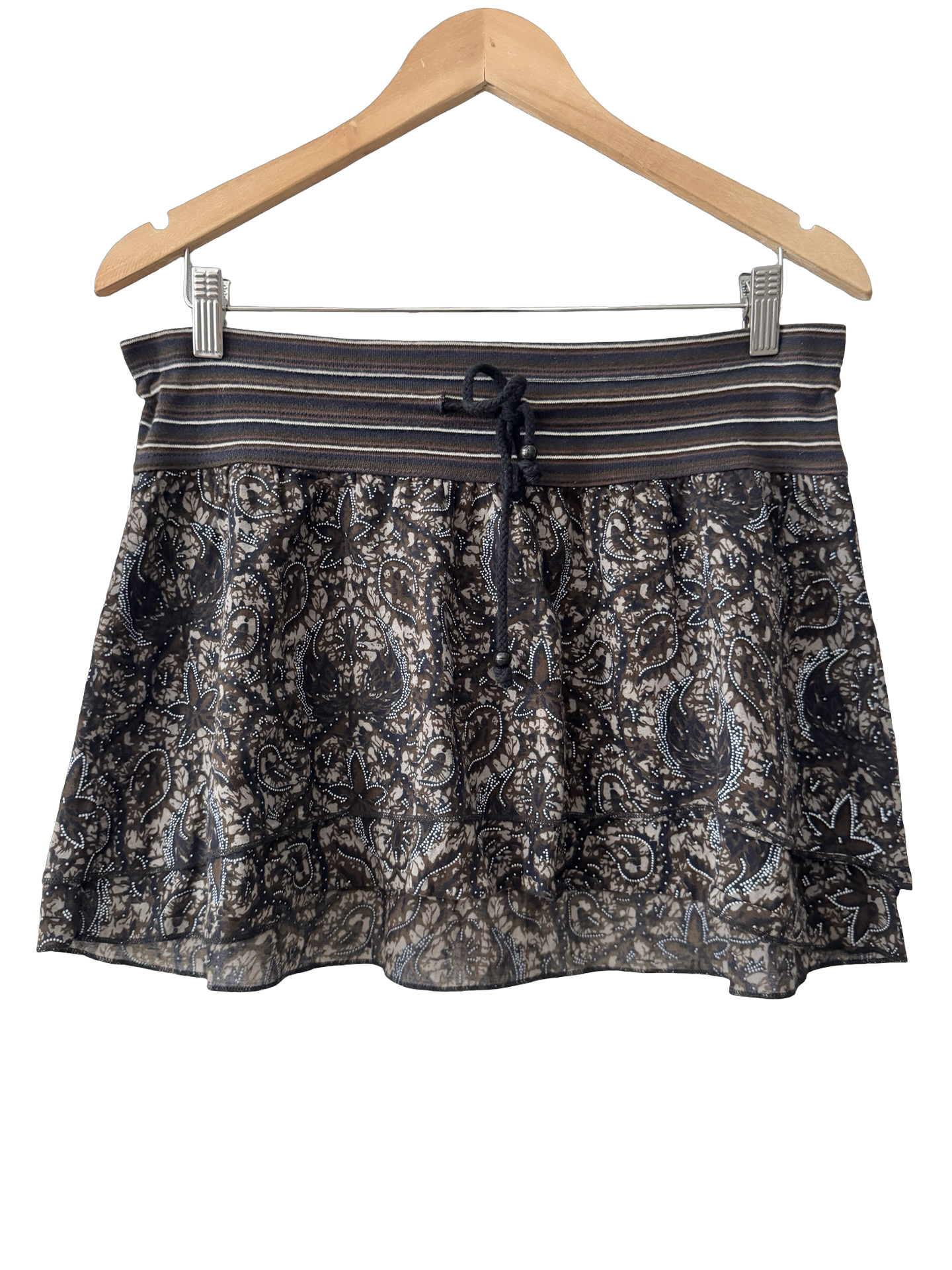 Vintage Espresso Paisley Ruffle Mini Skirt (M/L)