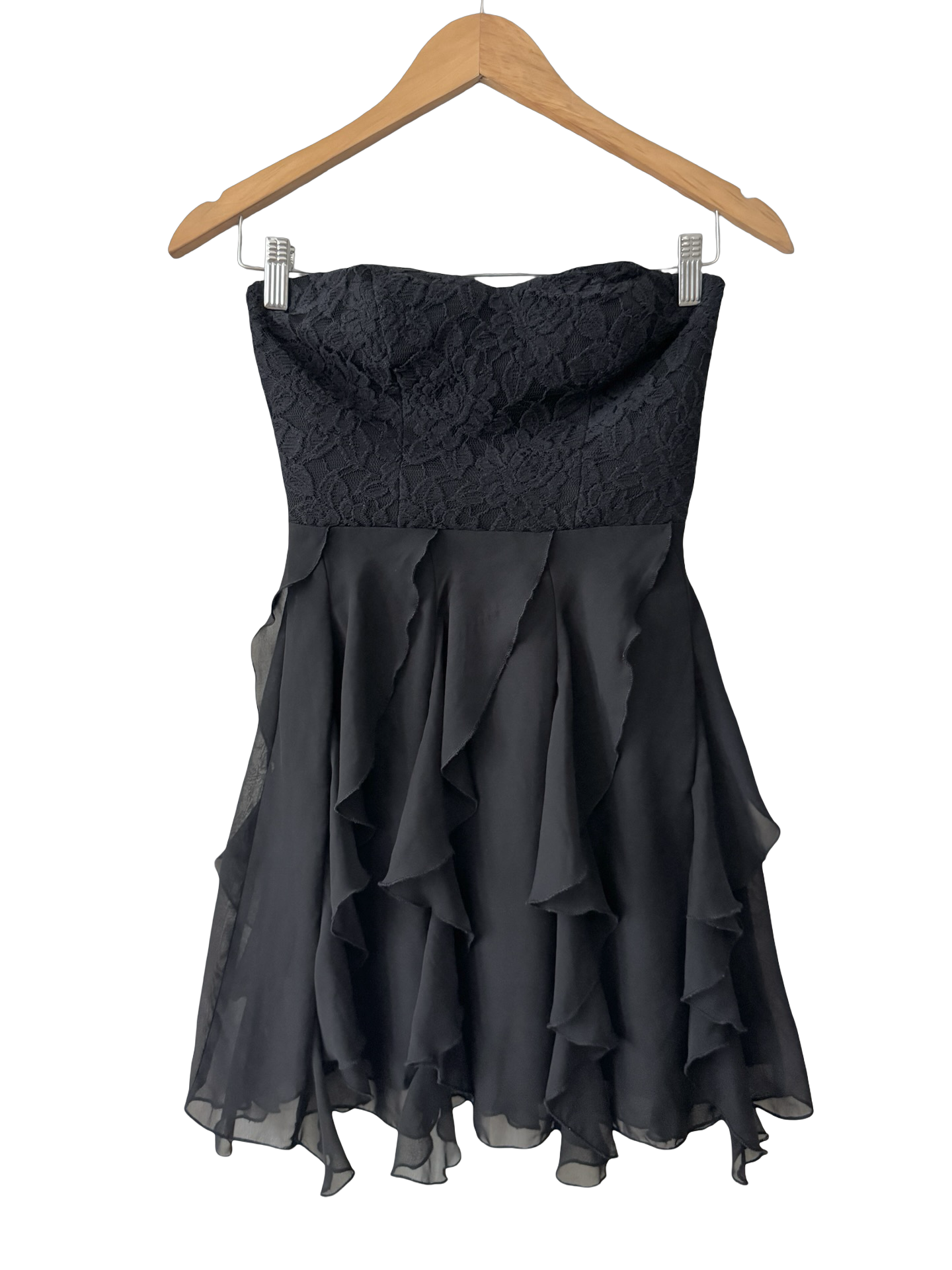 Vintage Y2K Black Lace Ruffled Dress (XS)