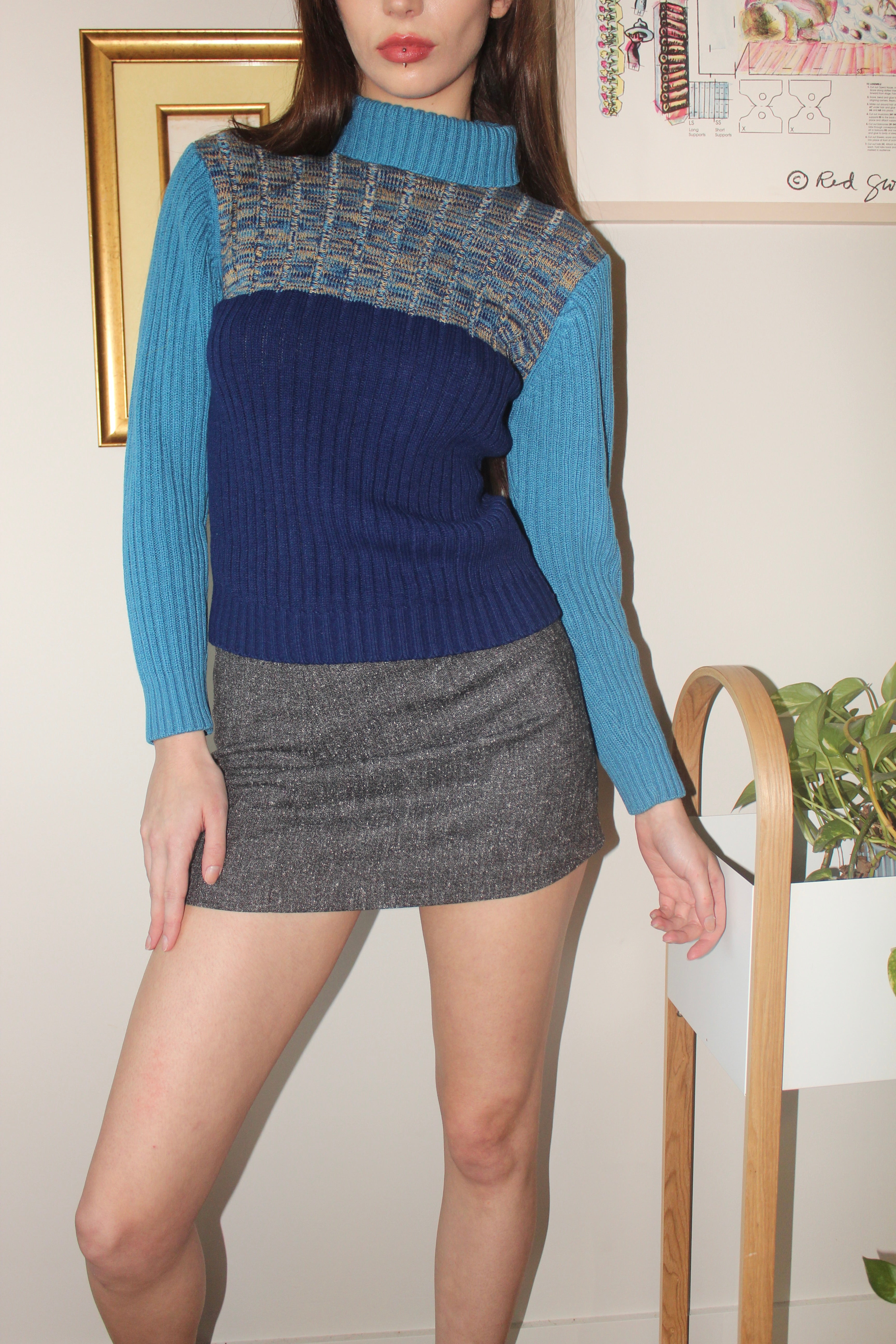 Vintage 80s Mixed Patterned Colorblock Turtleneck (M)