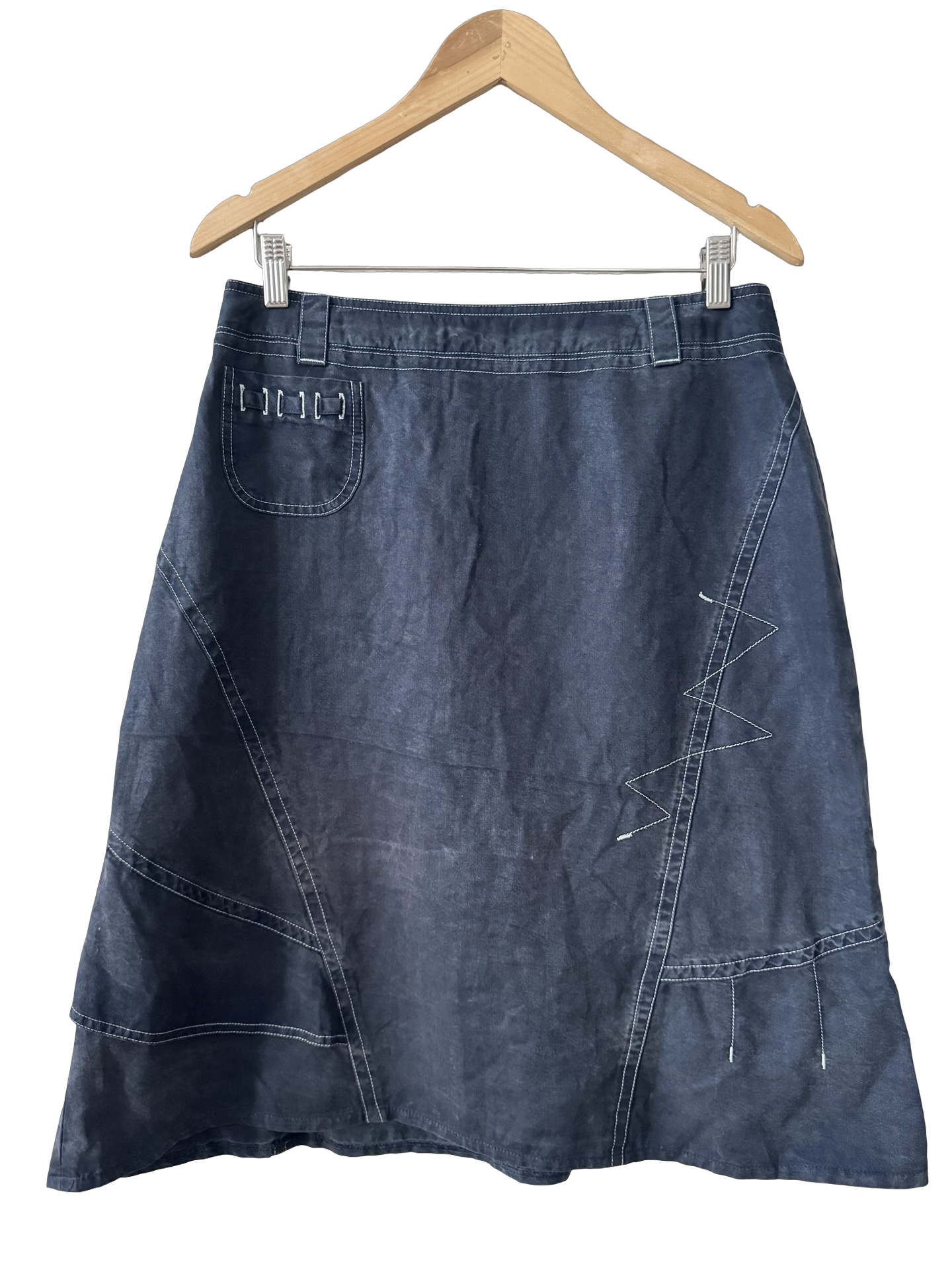 Vintage 90s Indigo Contrast Stitch Midi Skirt (M)