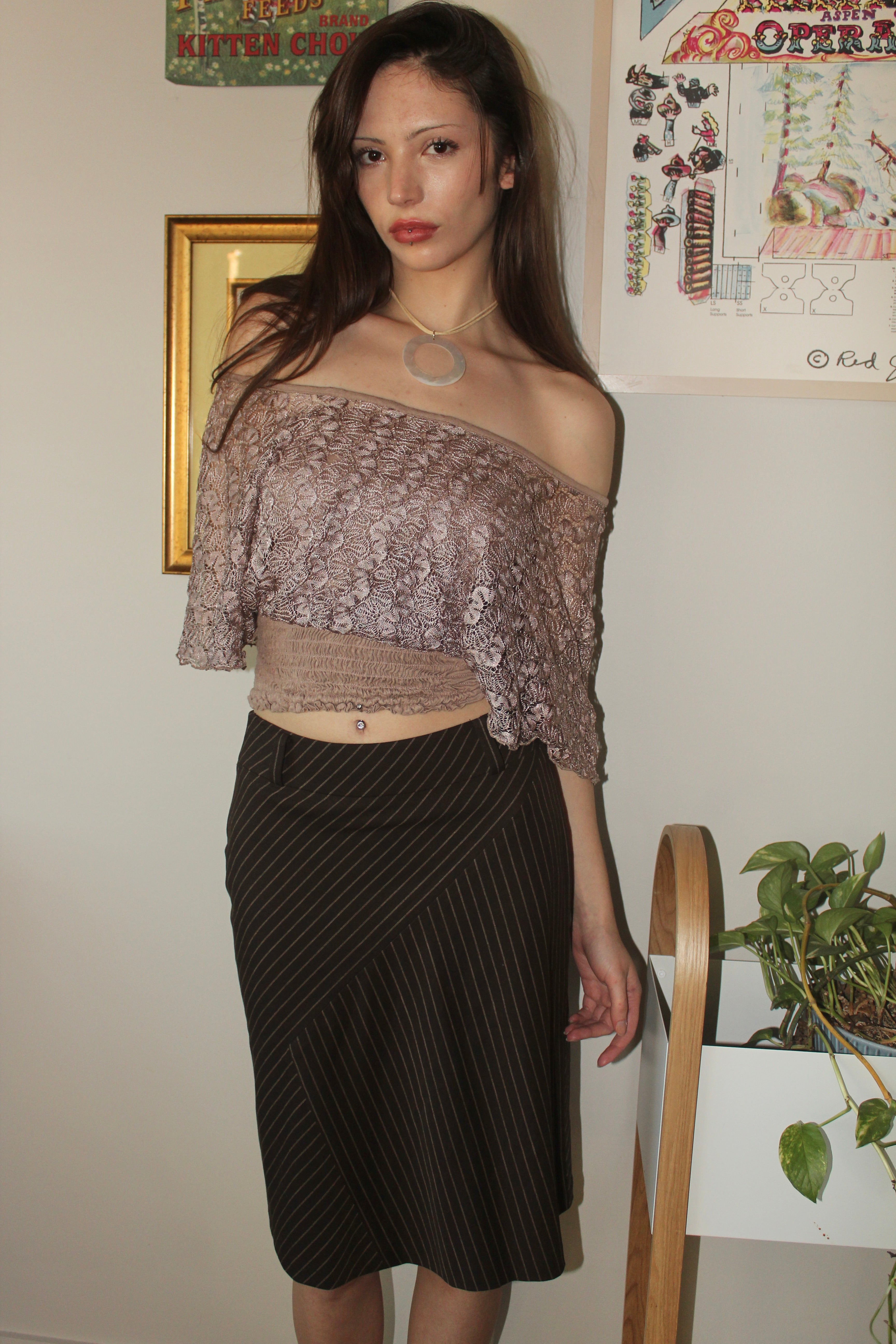 Vintage Lilac Taupe Off Shoulder Top (S)