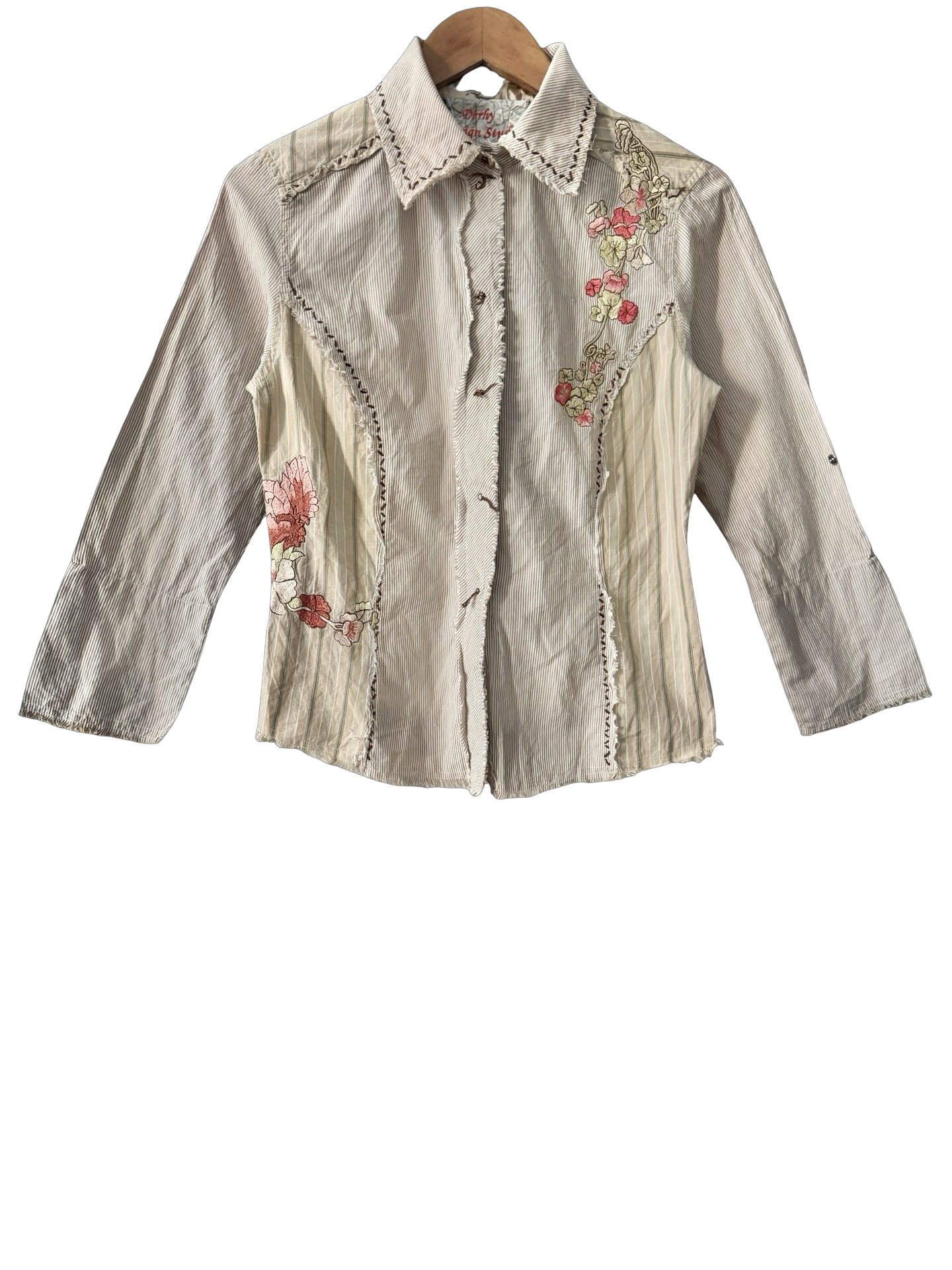 Vintage Y2K Parisian Prairie Rose Embroidered Button-Up Blouse (S/M)