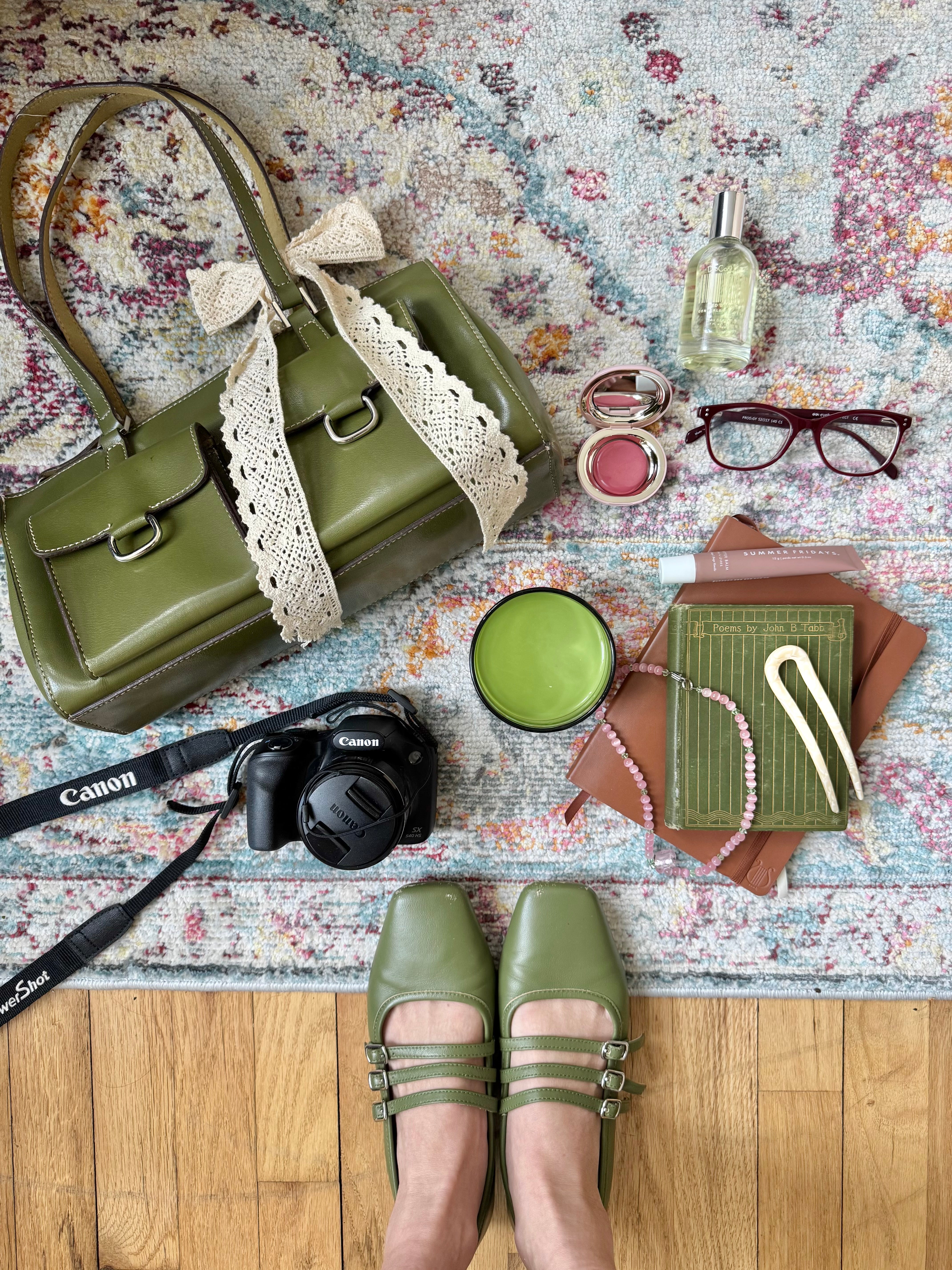 Vintage Moss Utility Pocket Shoulder Bag