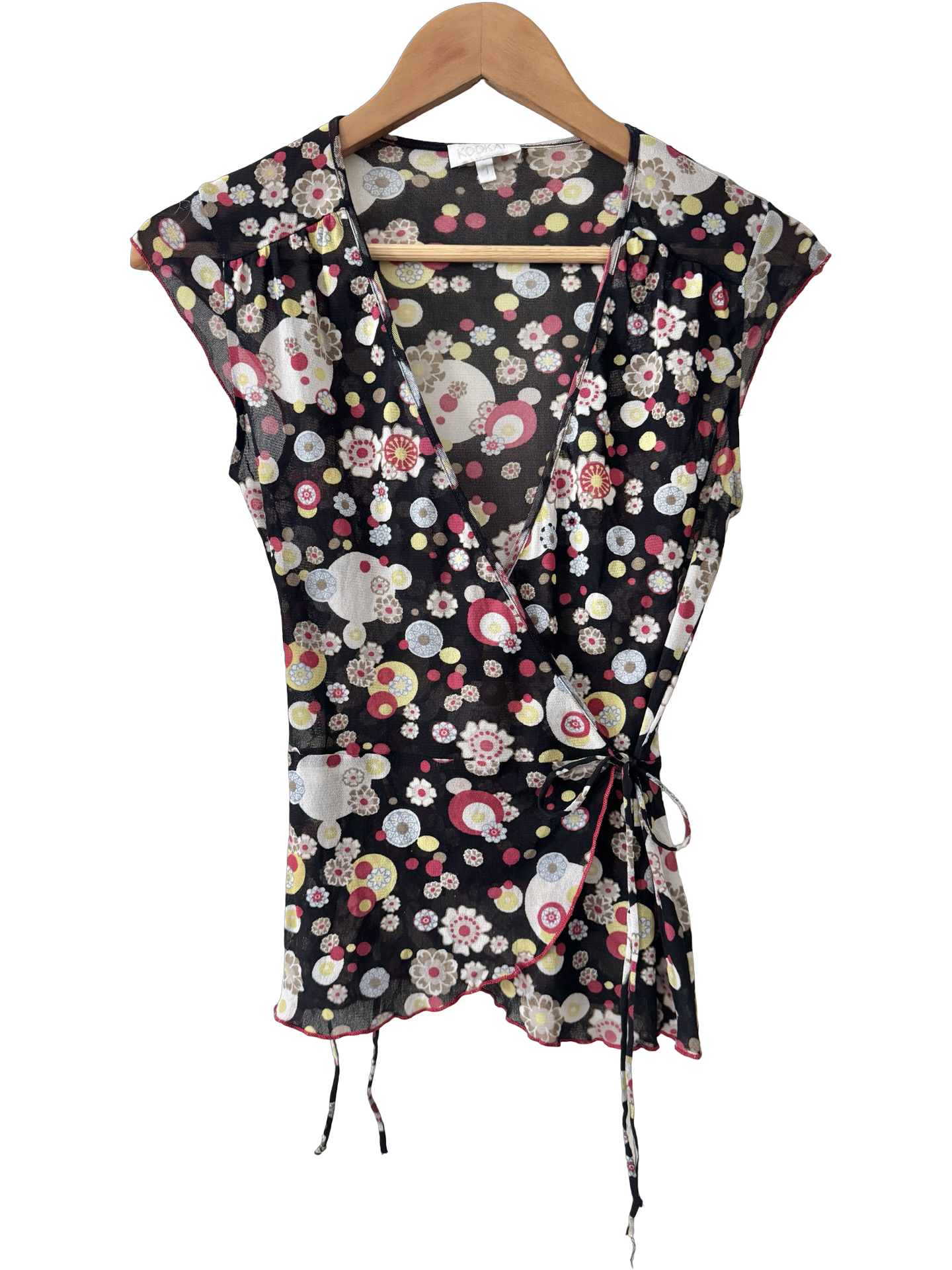 Vintage Y2K Floral Mesh Wrap Top (S)