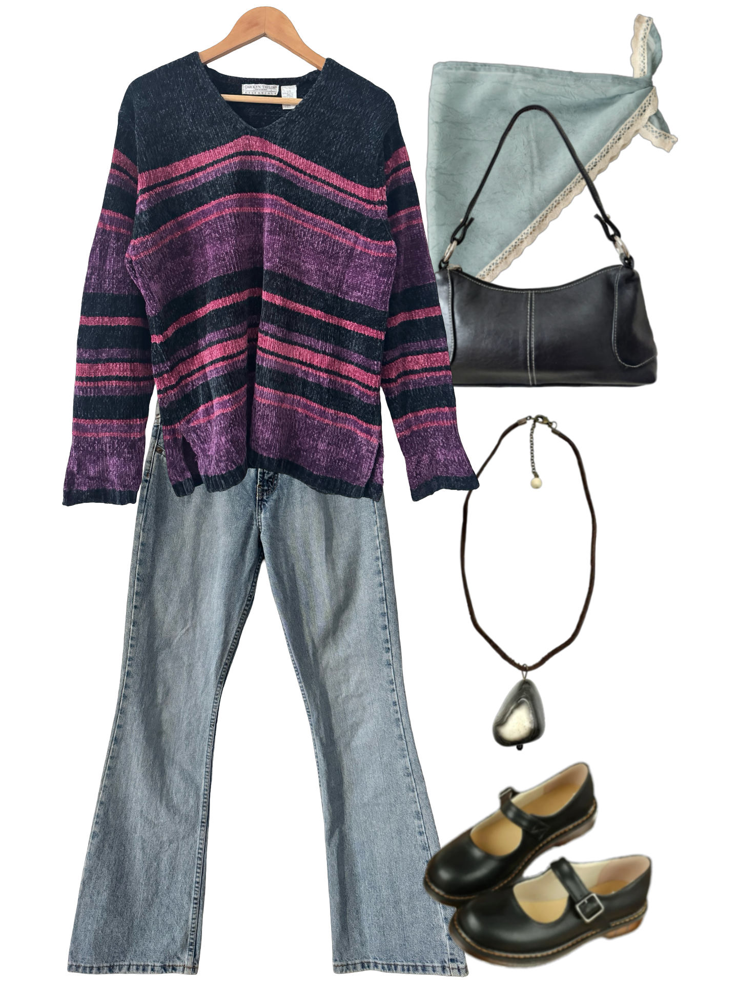Vintage Y2K Blackberry Striped Cozy Chenille Sweater (L)