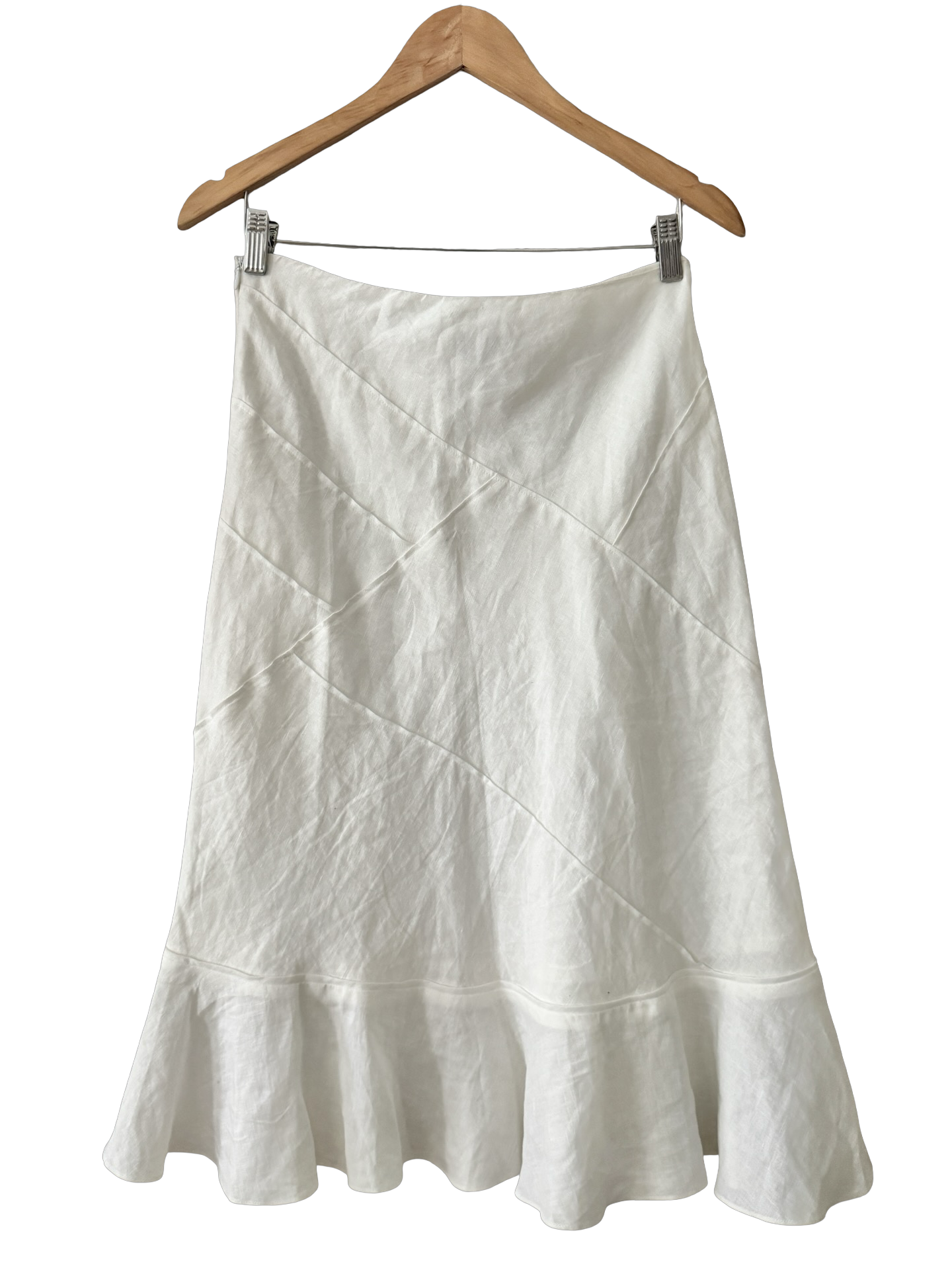 Vintage Y2K Ivory Linen Romance Midi Skirt (S-M)