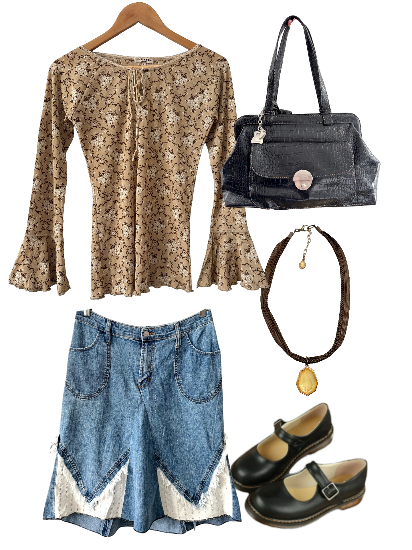 Vintage Y2K Boho Floral Bell Sleeve Top (M)