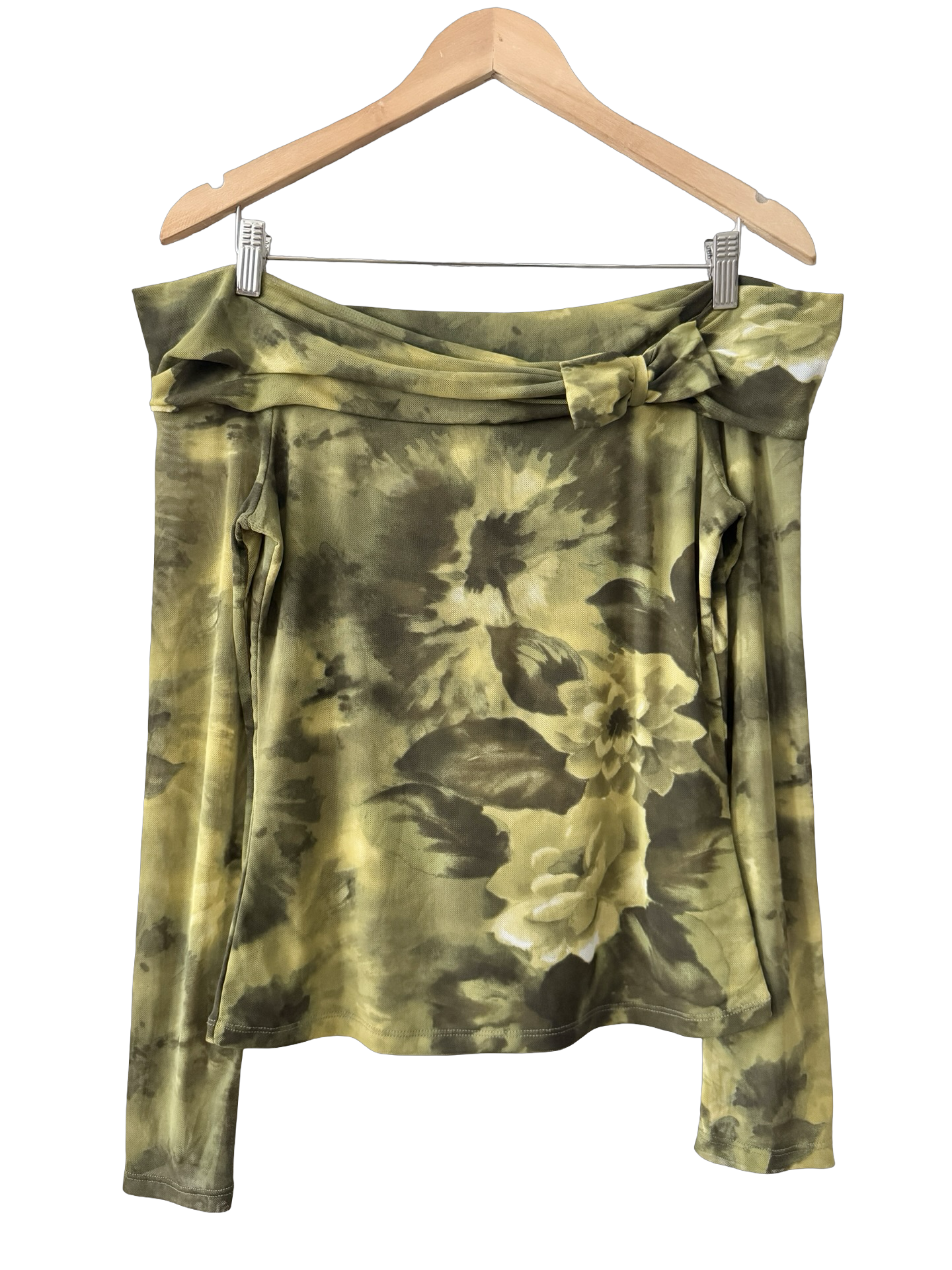 Vintage 90s Olive Floral Mesh Off Shoulder Top (M/L)