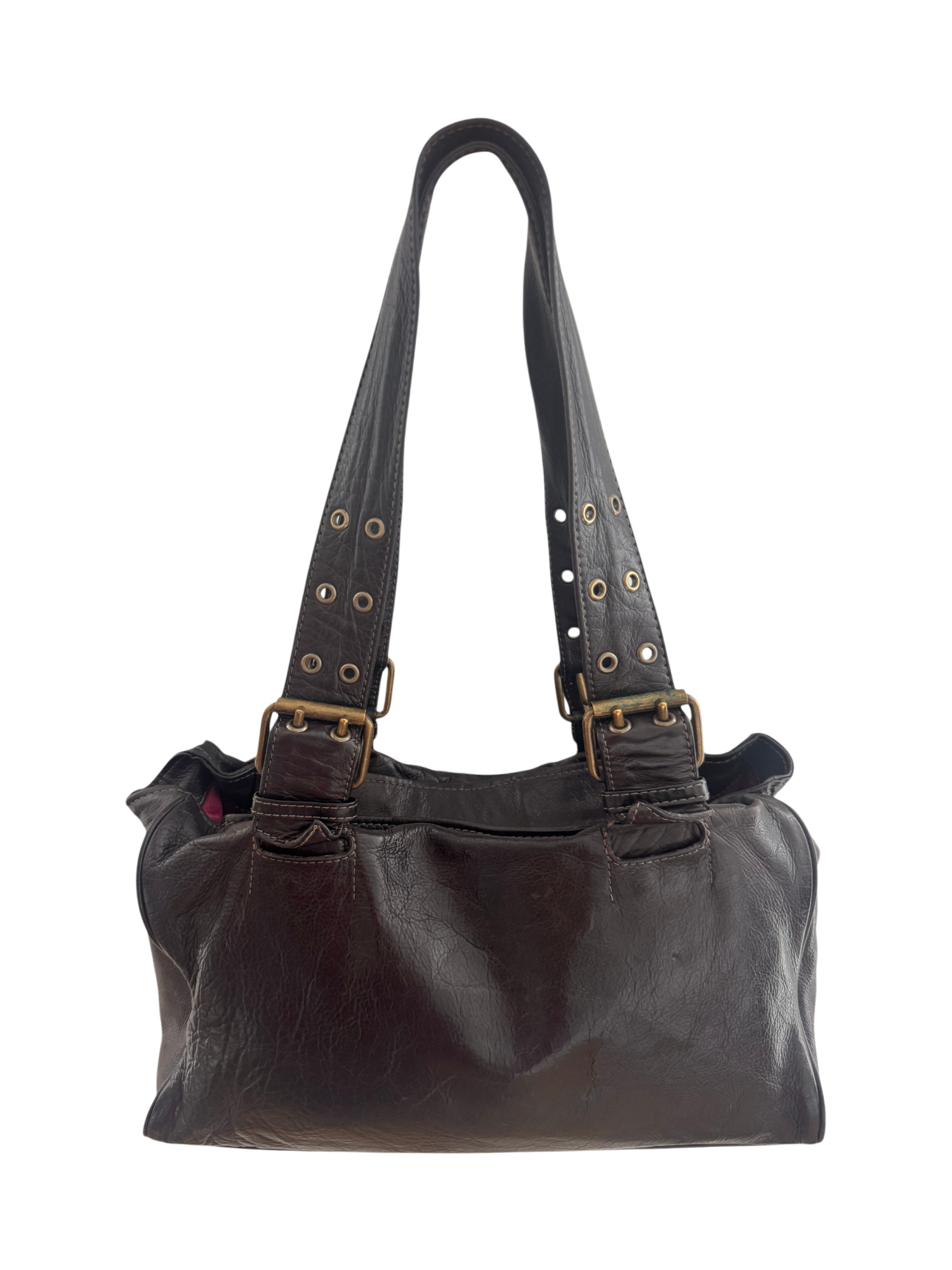 Vintage 90s Studded Leather Espresso Bag