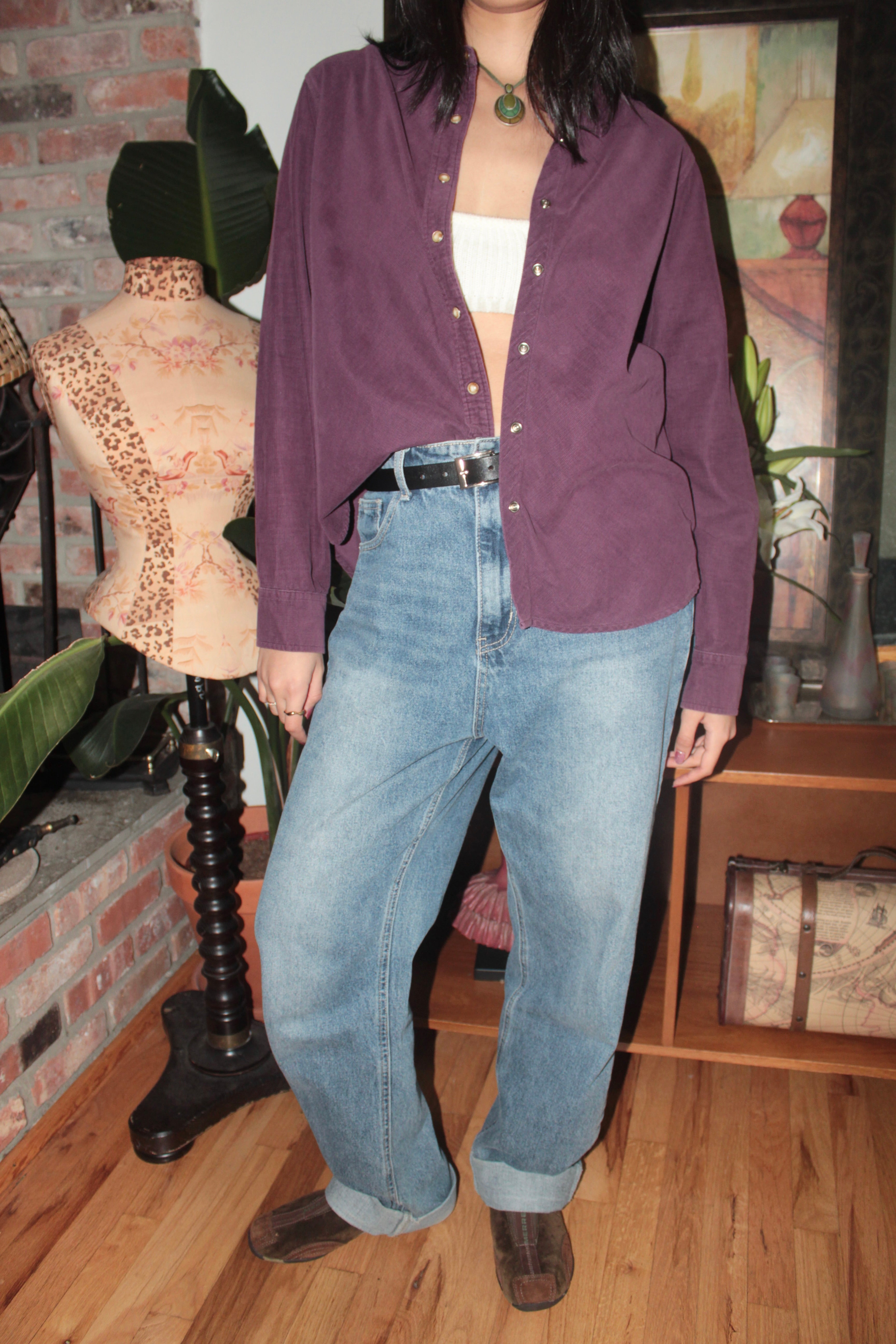 Vintage 90s Plum Corduroy Button Up (M)