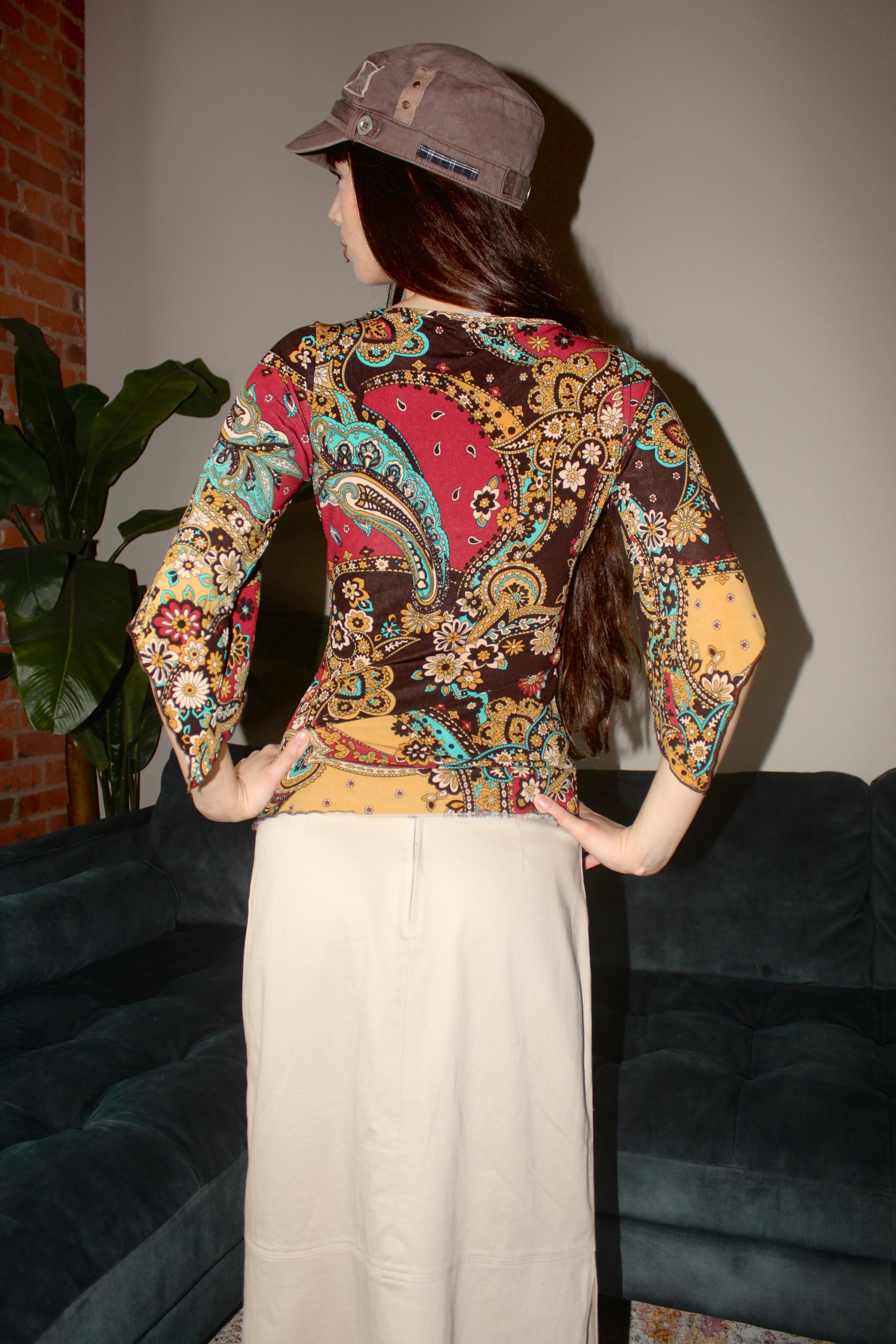 Vintage 90s Asymmetrical Paisley Flared Top (S)