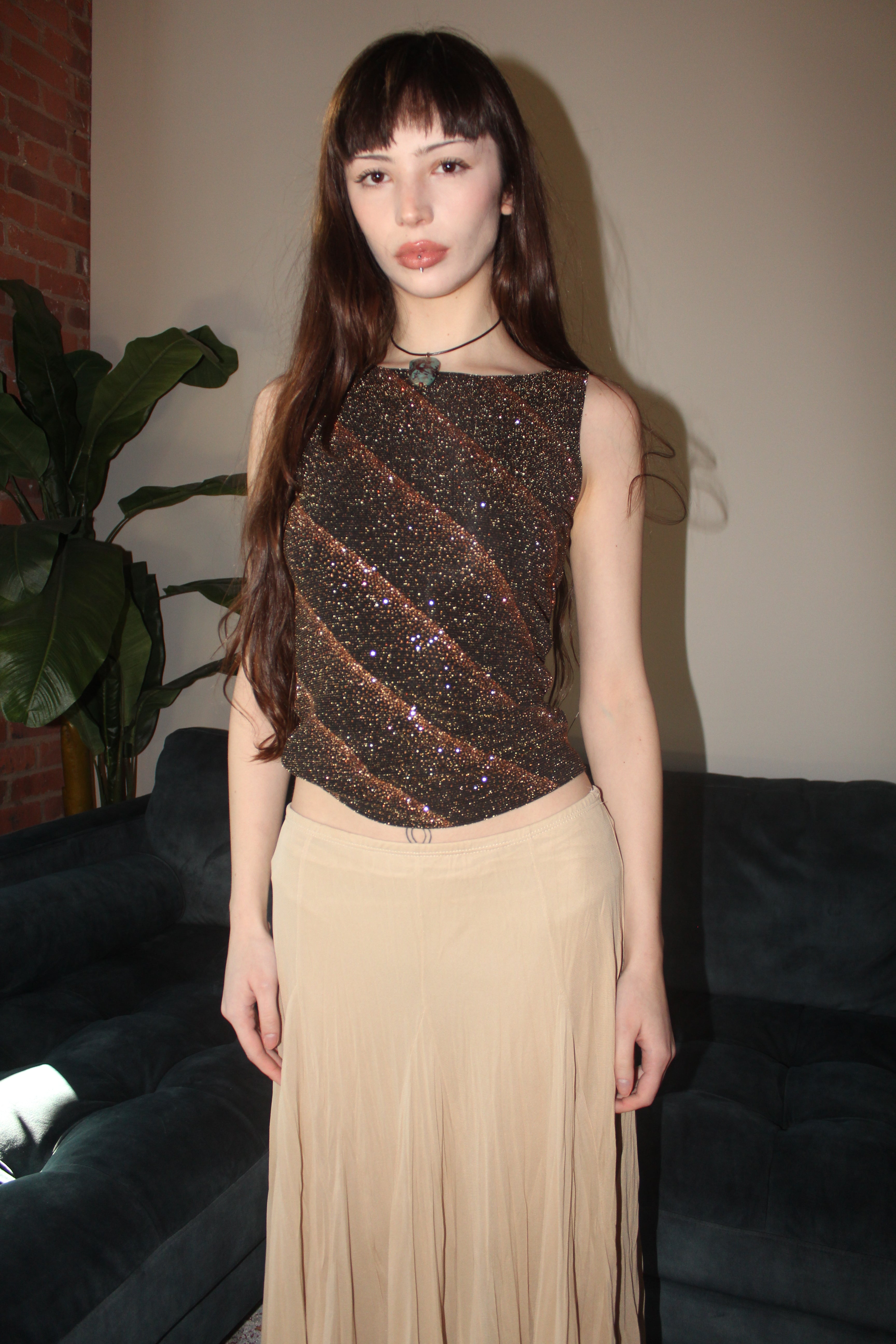 Vintage 90s Sparkly High Neck Top (S)