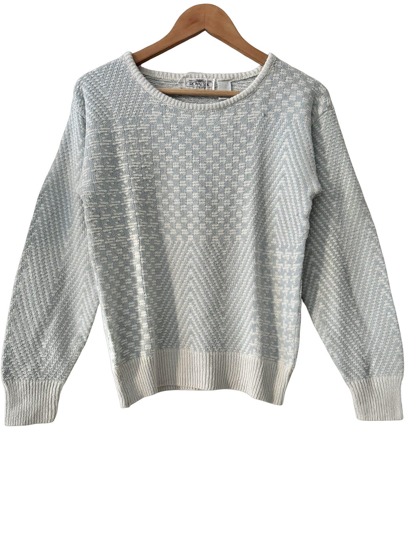 Vintage 90s Blue Hour Silk Patchwork Knit Sweater (S)