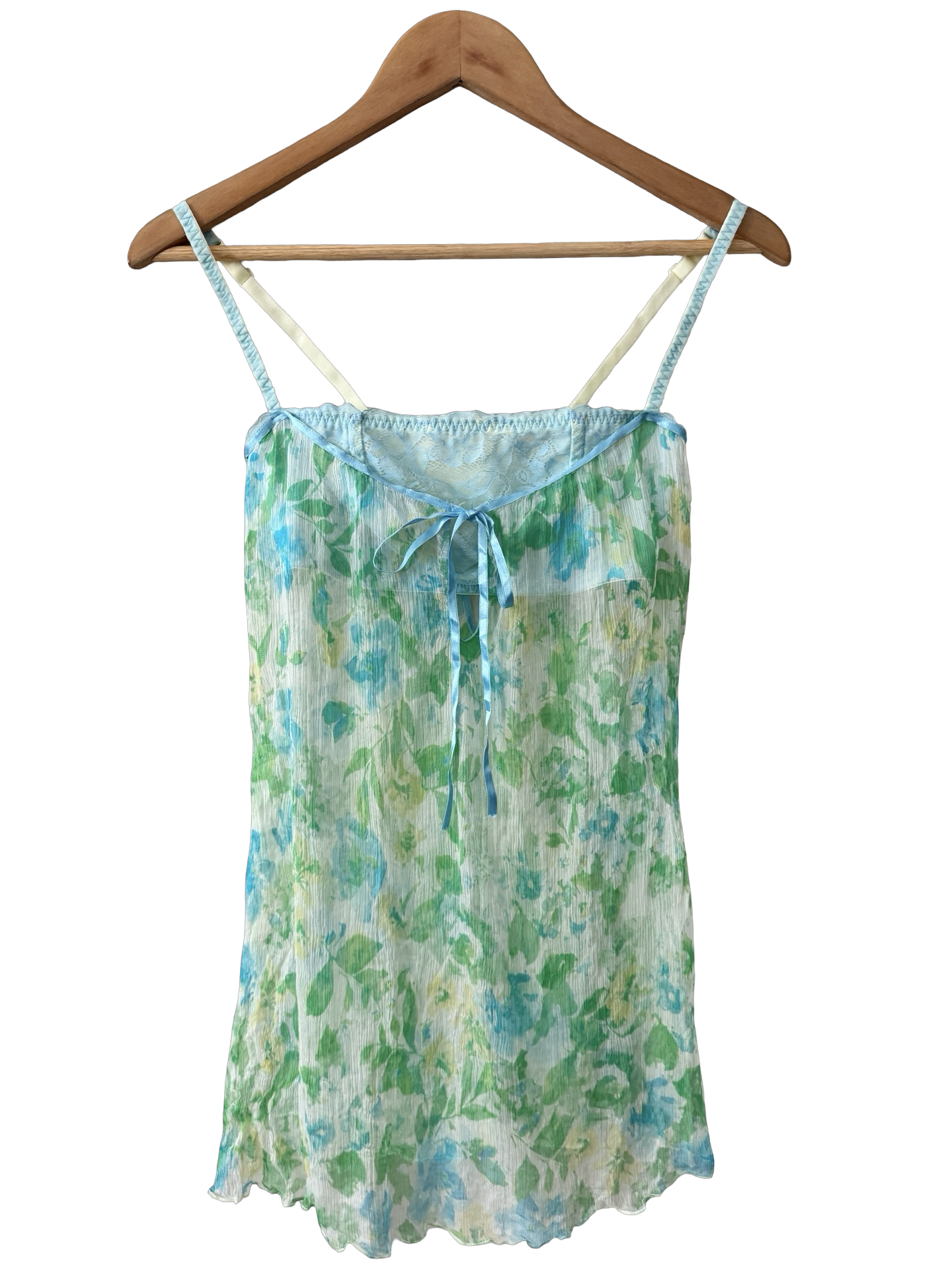 Vintage Y2K Bluebell Garden Sheer Bustier Cami (S/M)