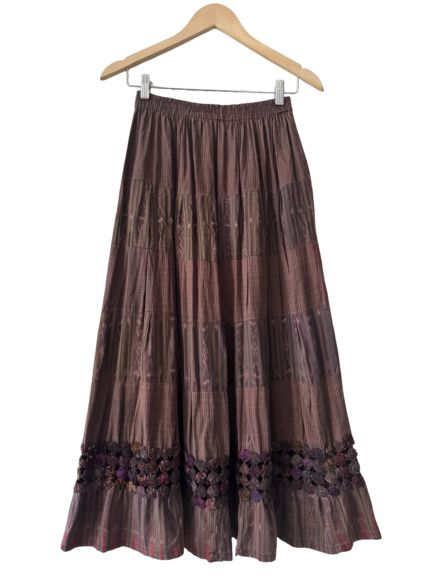 Vintage 90s Bohemian Rhapsody Silk Midi Skirt (XS)