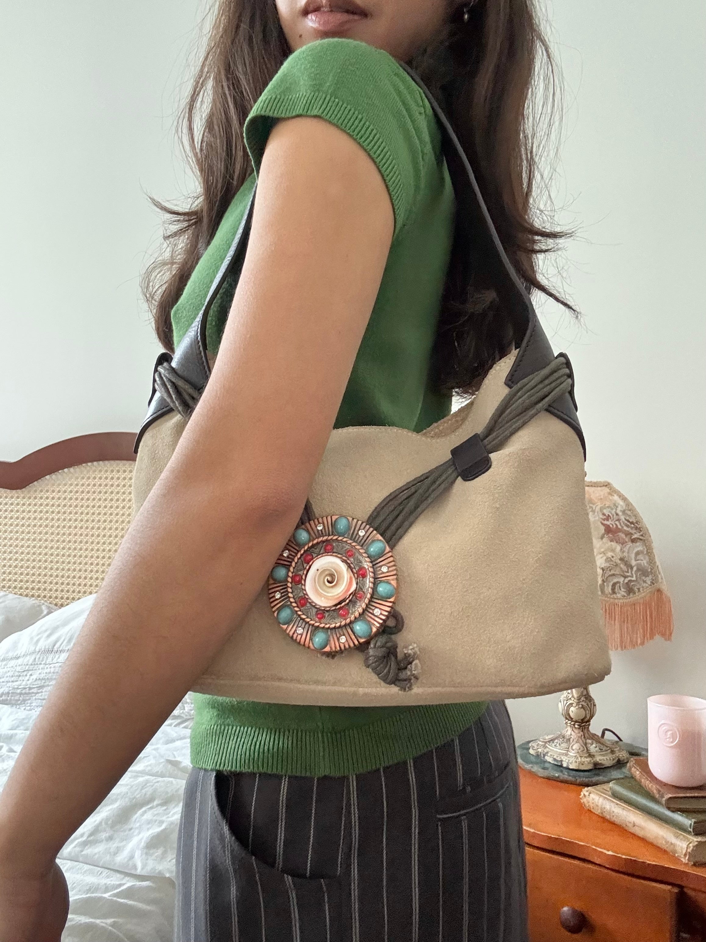 Vintage 90s Slouchy Leather Concho Shoulder Bag