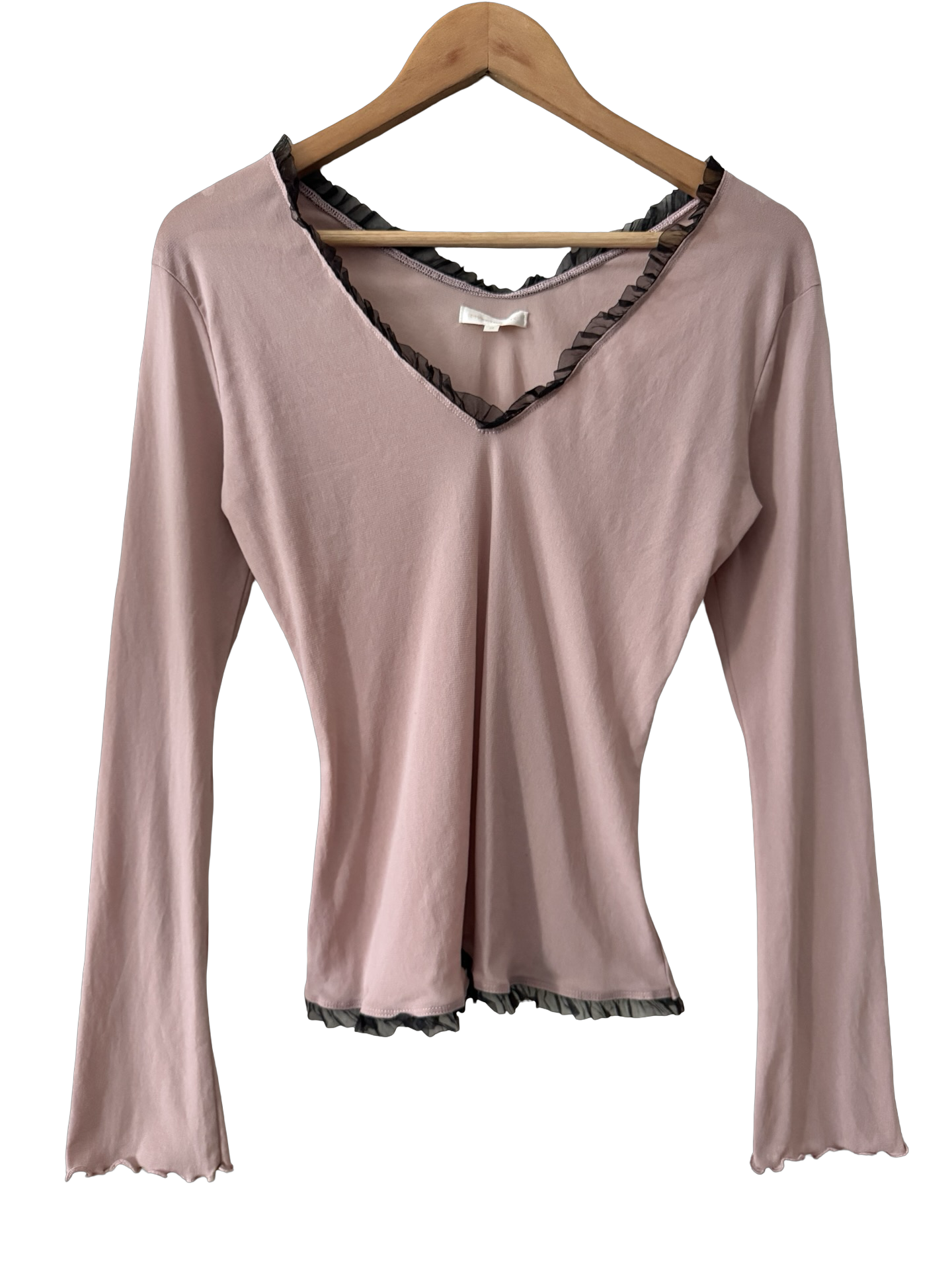Vintage Y2K Sheer Dusty Rose Chocolate Ruffle Top (L)