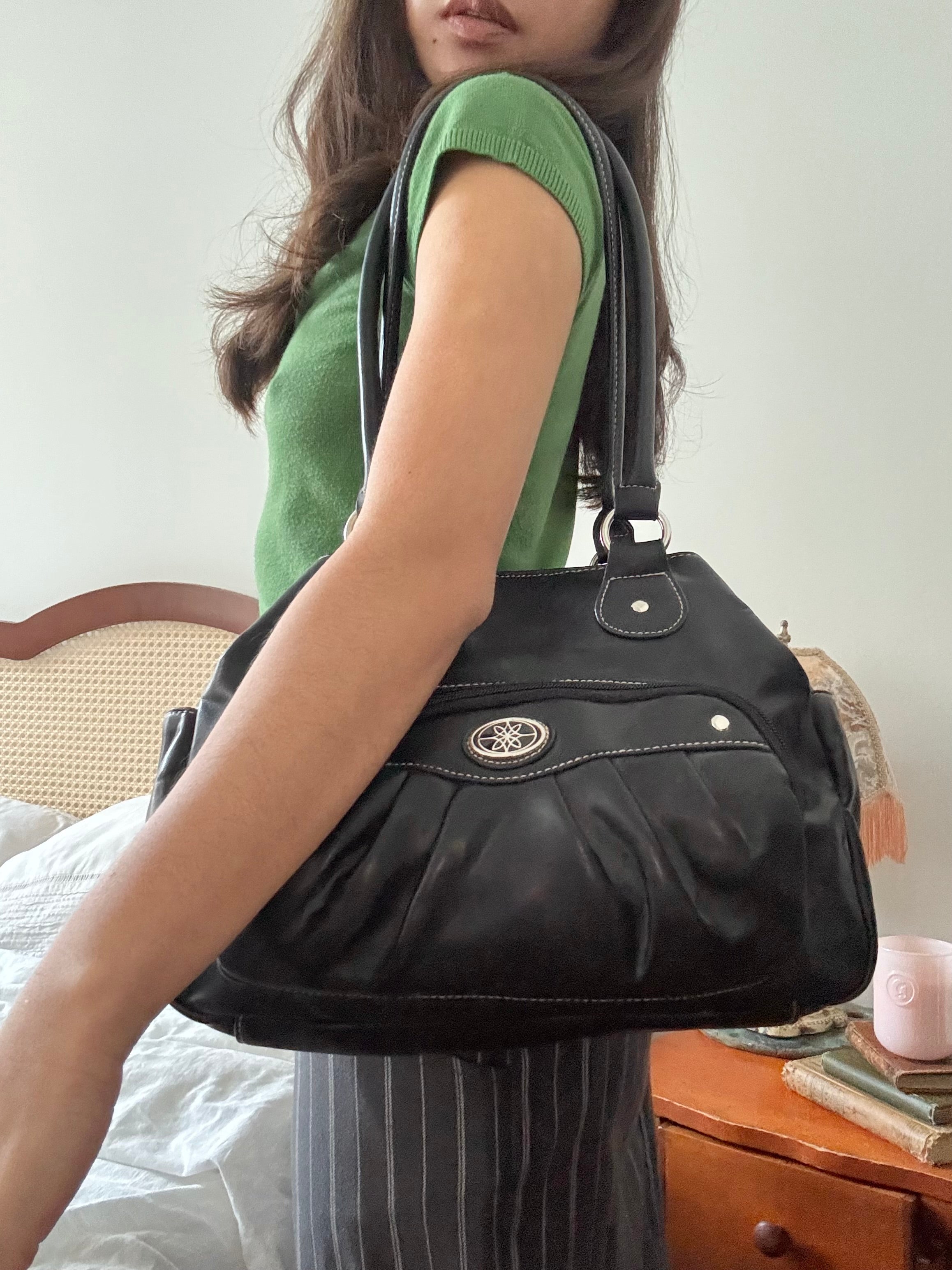 Vintage Black Ruched Shoulder Bag