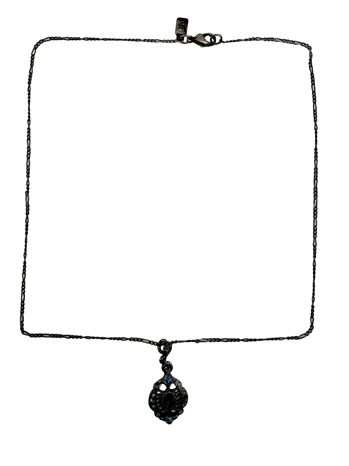 Vintage Gothic Blue Crystal Pendant Necklace