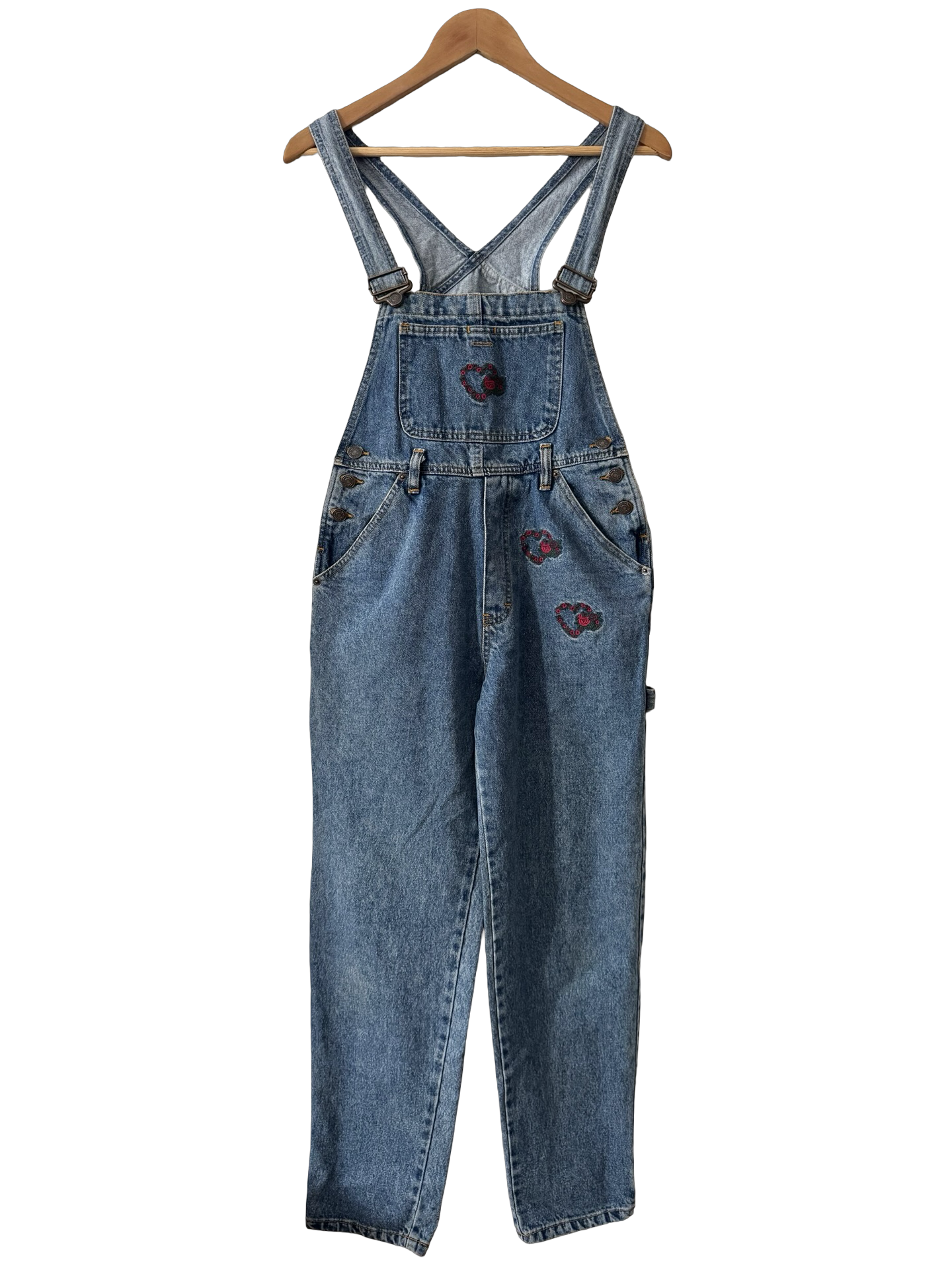 Vintage 90s Floral Embroidered Denim Overalls (S/M)