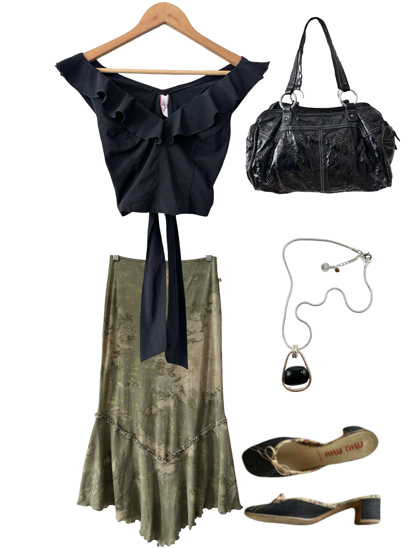 Vintage 90s Black Ruffle Tie Crop Top (S/M)