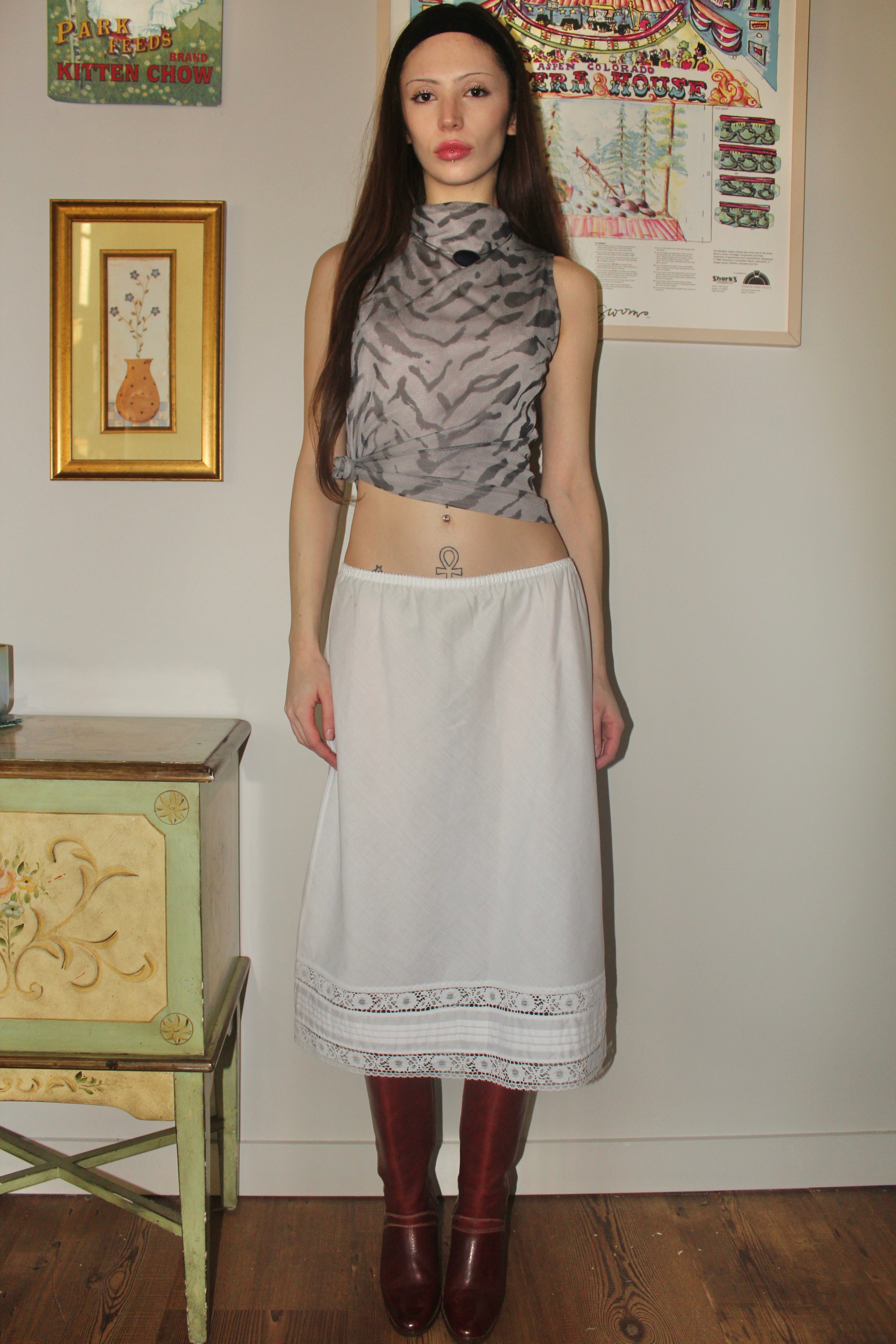 Vintage 60s Lace Trim Midi Skirt (S/M)