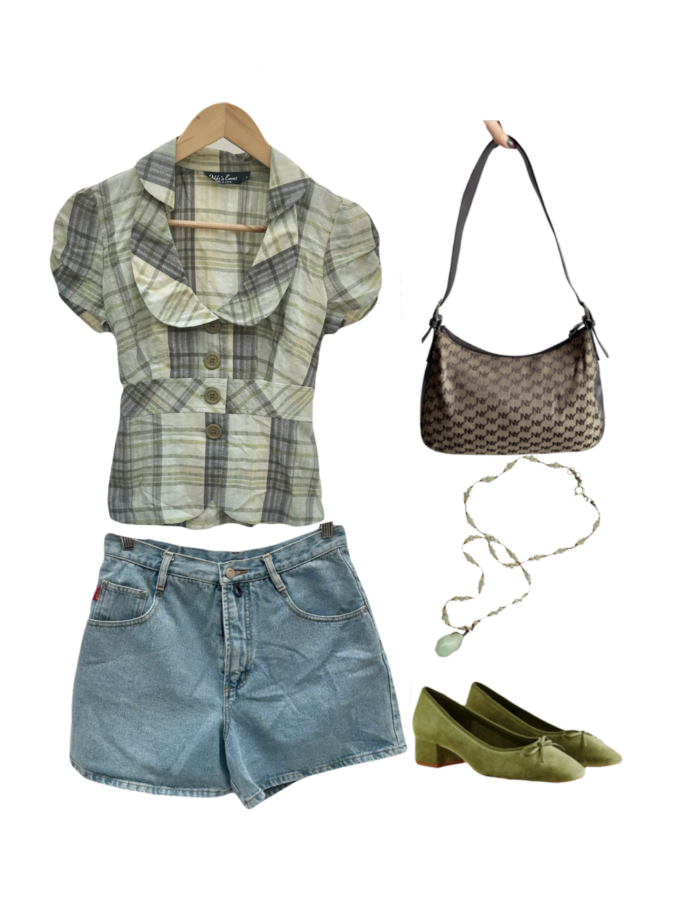 Vintage 90s Plaid Tie Back Puff Top (S)
