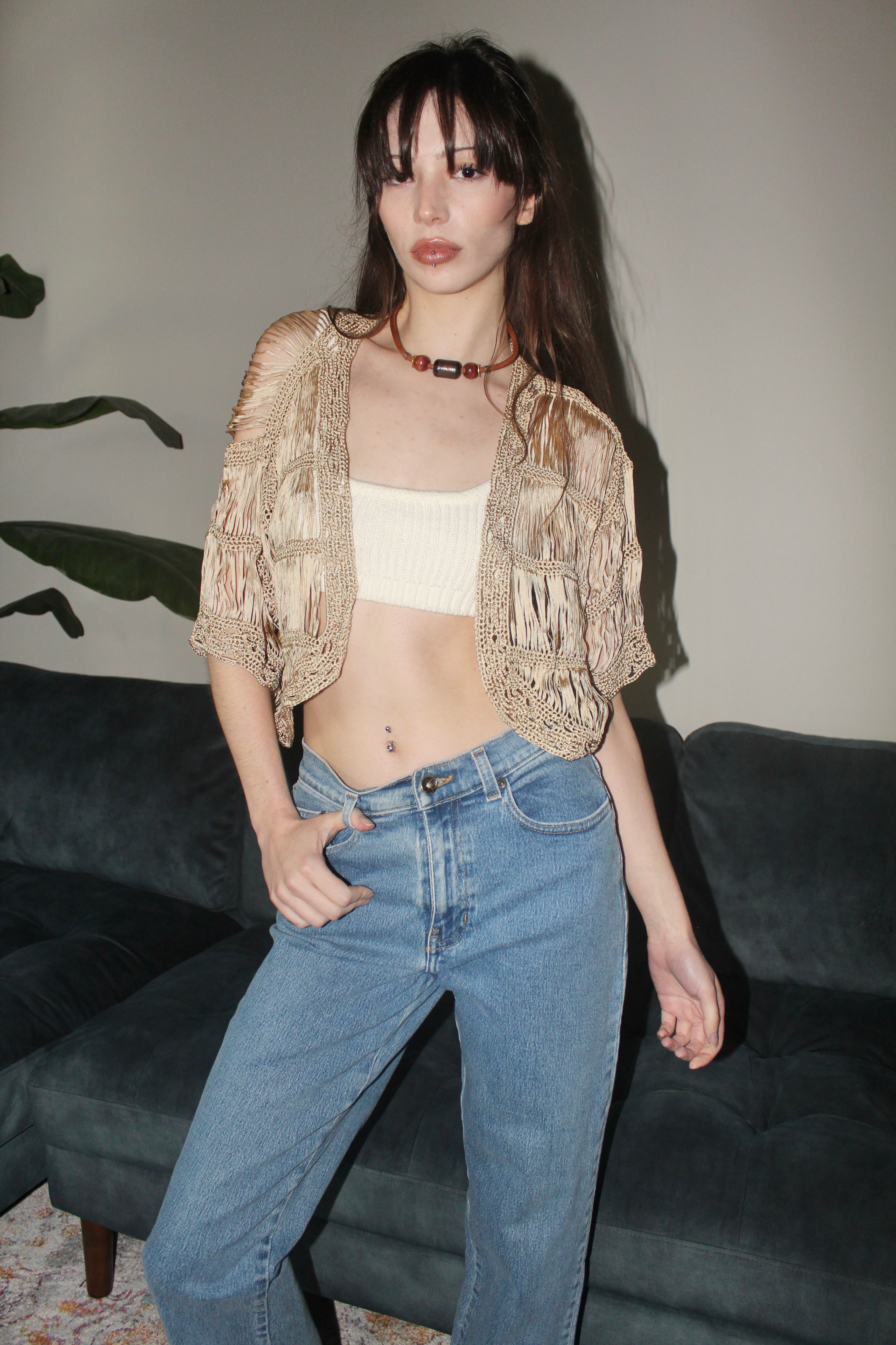 Vintage 90s Cropped Knit Tassle Bolero (One size)