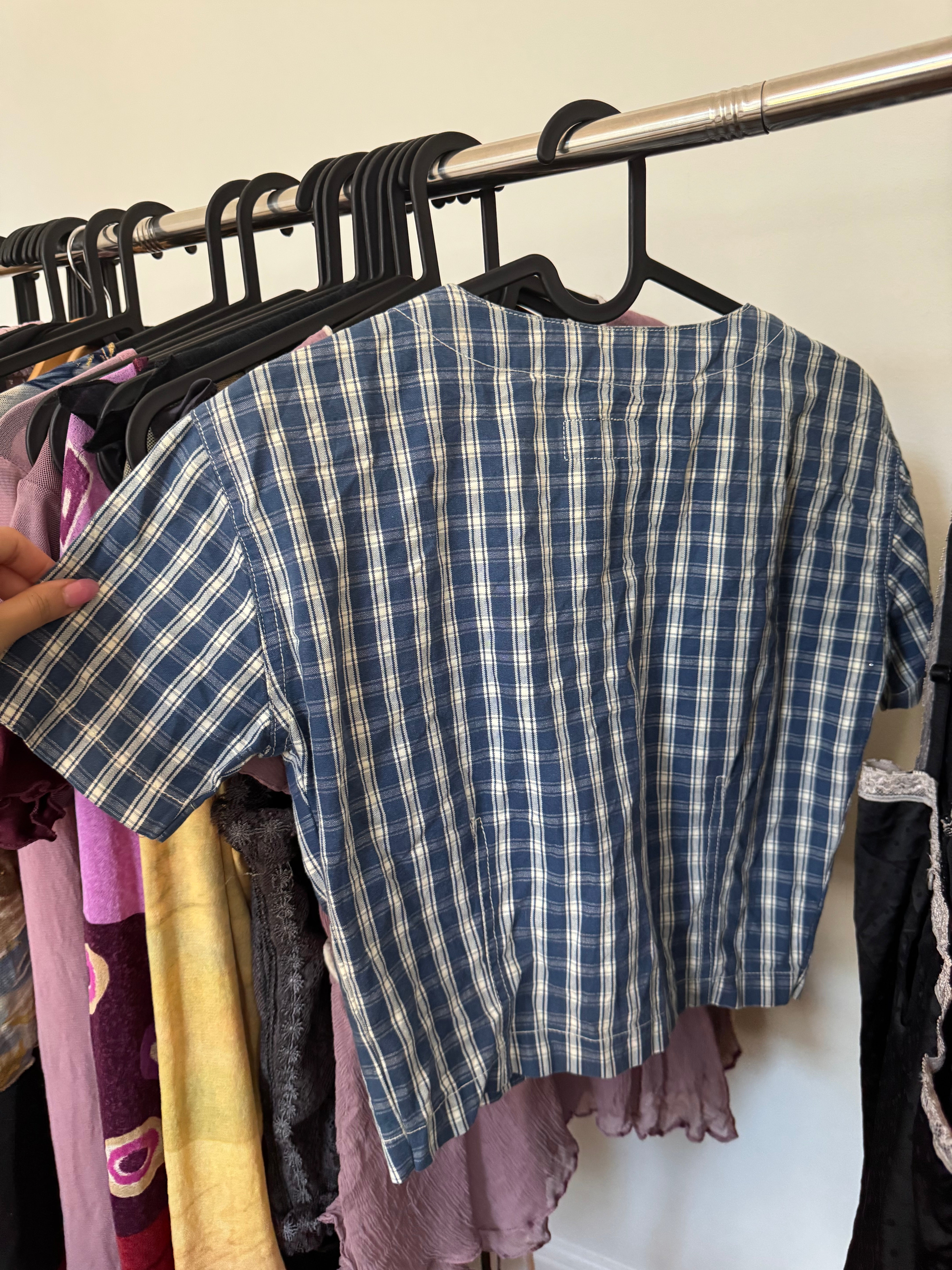 Vintage 90s Cropped Plaid Short Sleeve (M)