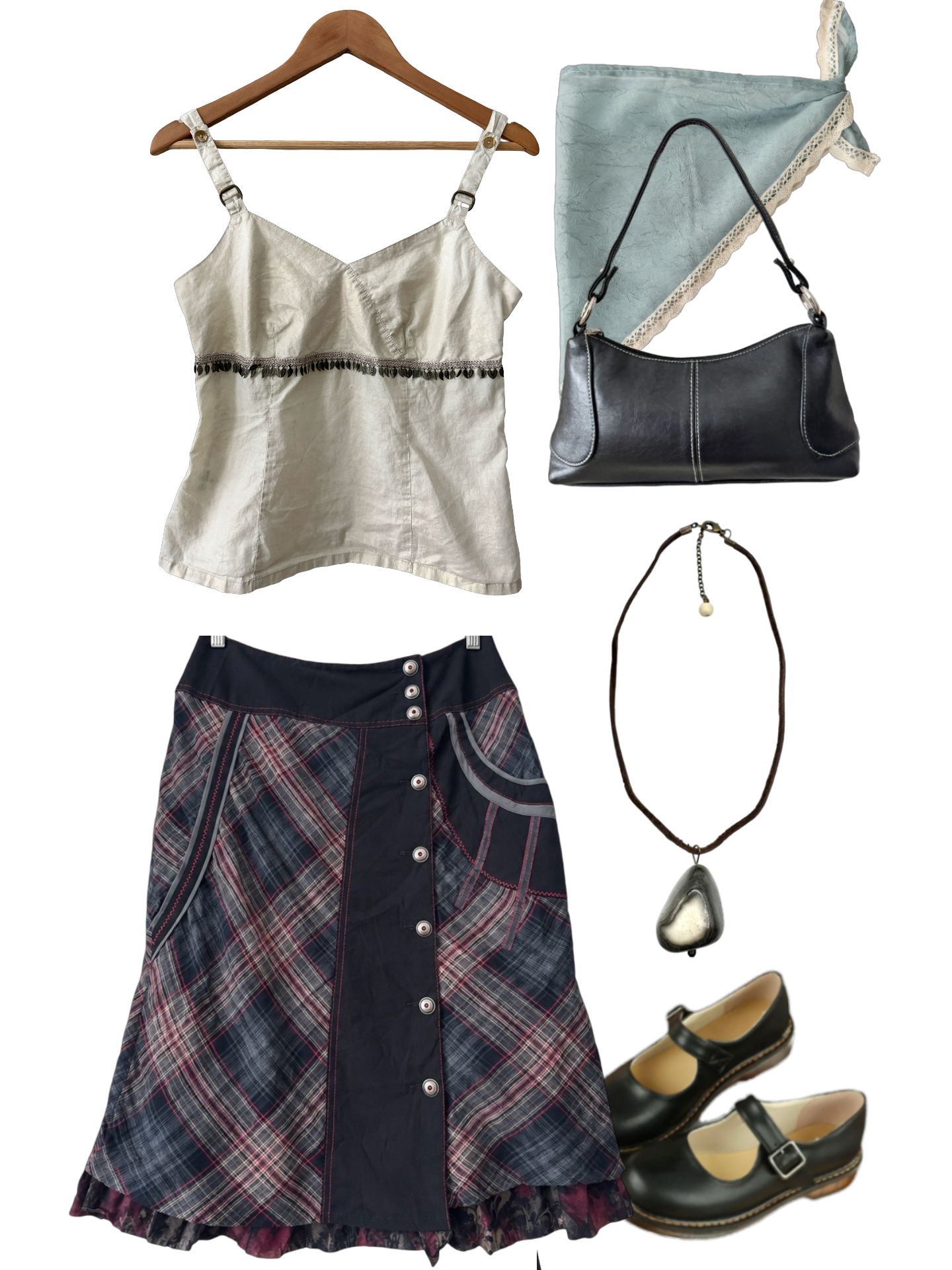 Vintage Y2K Downtown Plaid Asymmetrical Button Midi Skirt (M)