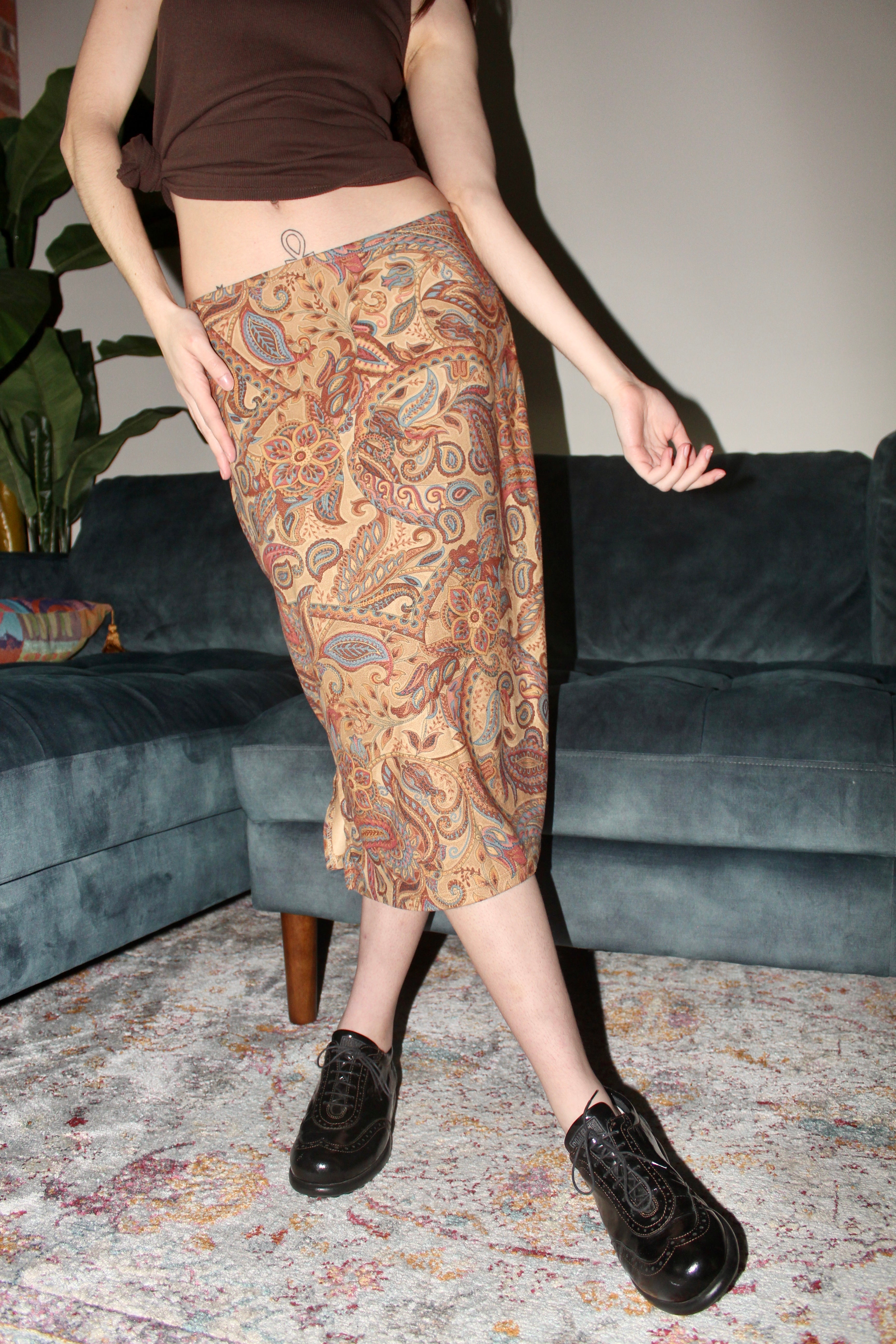 Vintage 90s Paisley Midi Skirt (M)