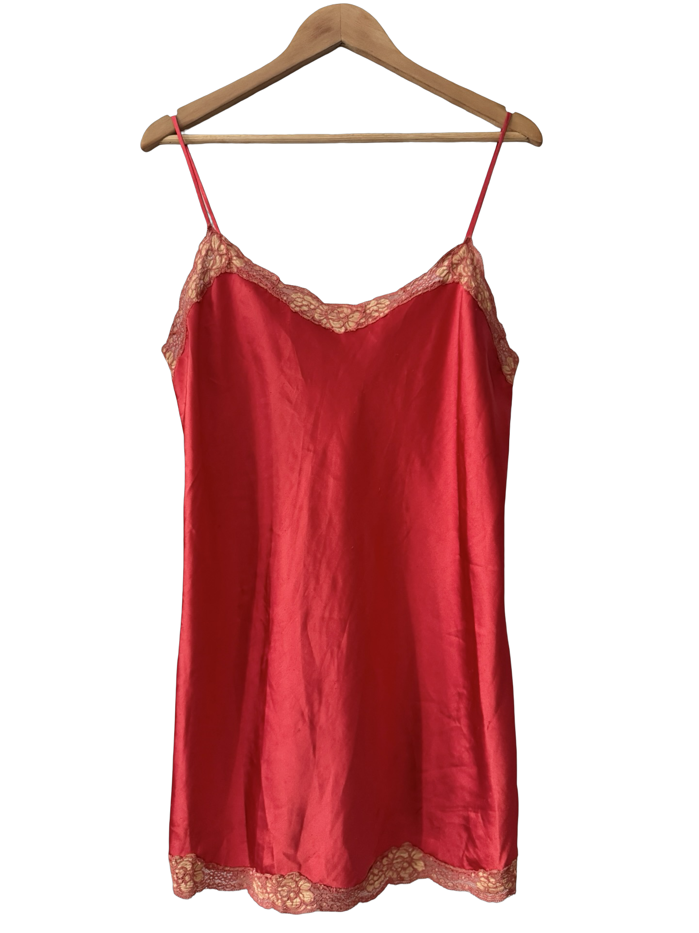 Vintage Y2K Tangerine Scarlet Lace Slip (M/L)