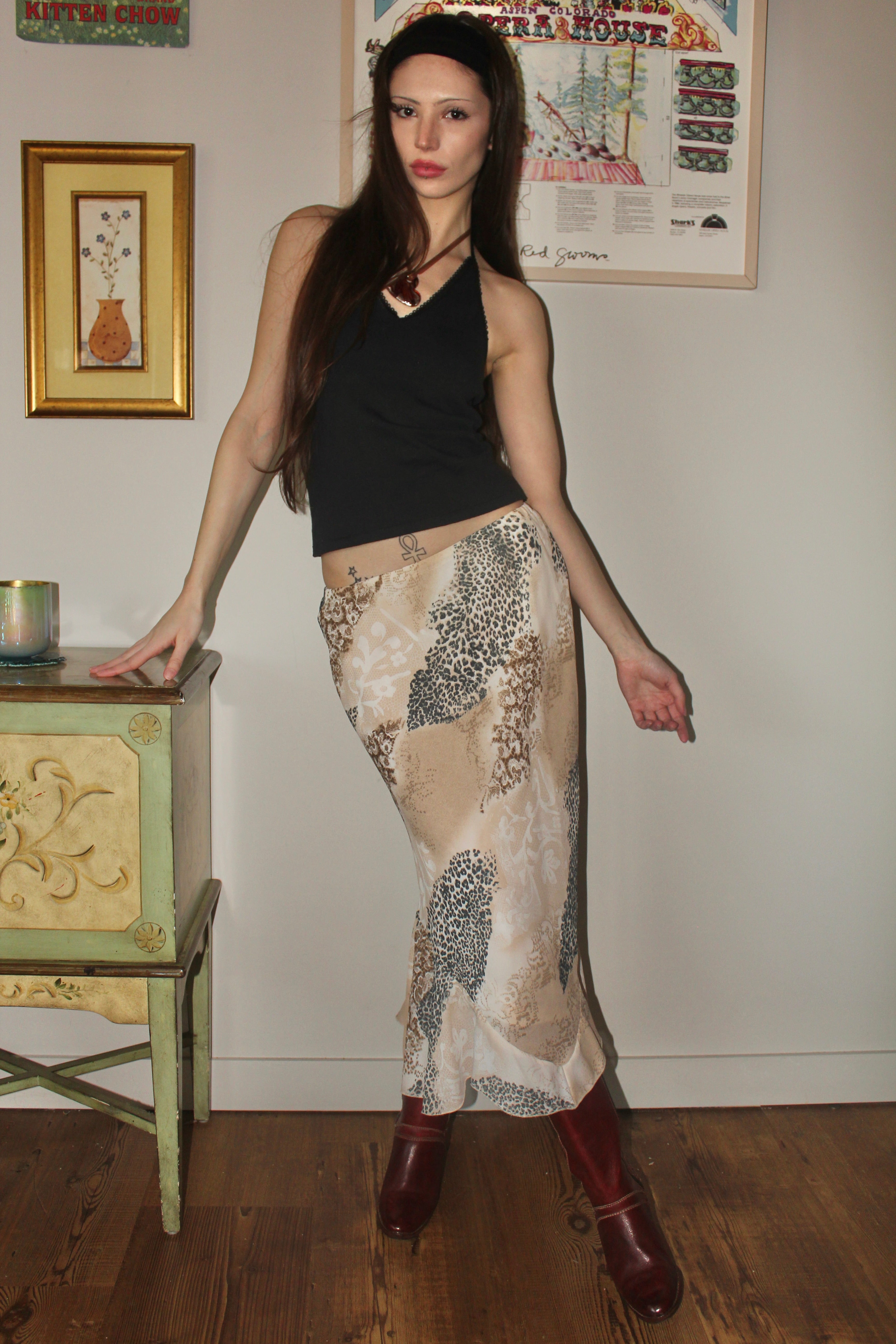 Vintage 90s Abstract Ruffled Midi Skirt (S)