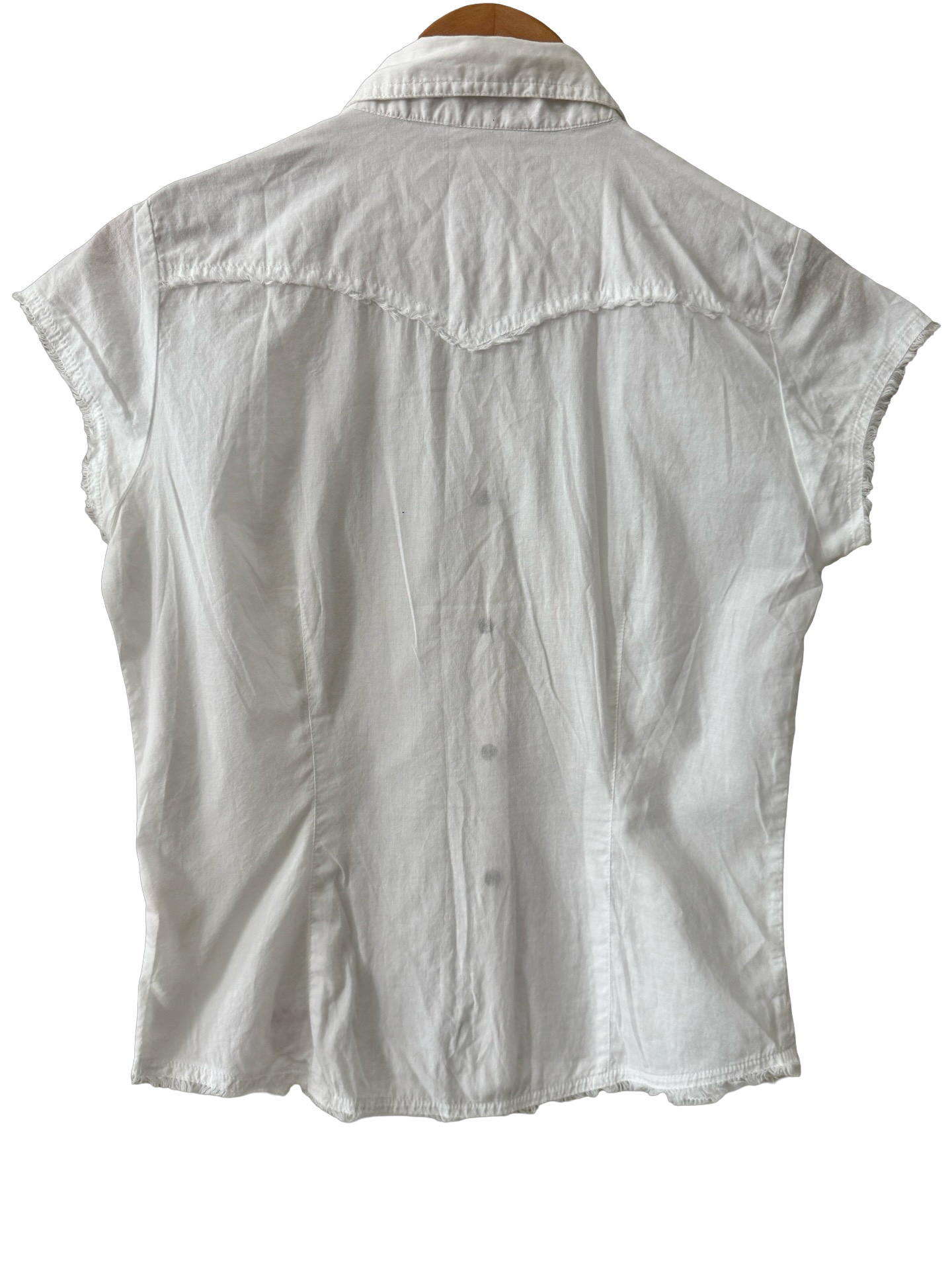 Vintage Y2K Guess Raw Hem Snap Button Shirt (S/M)