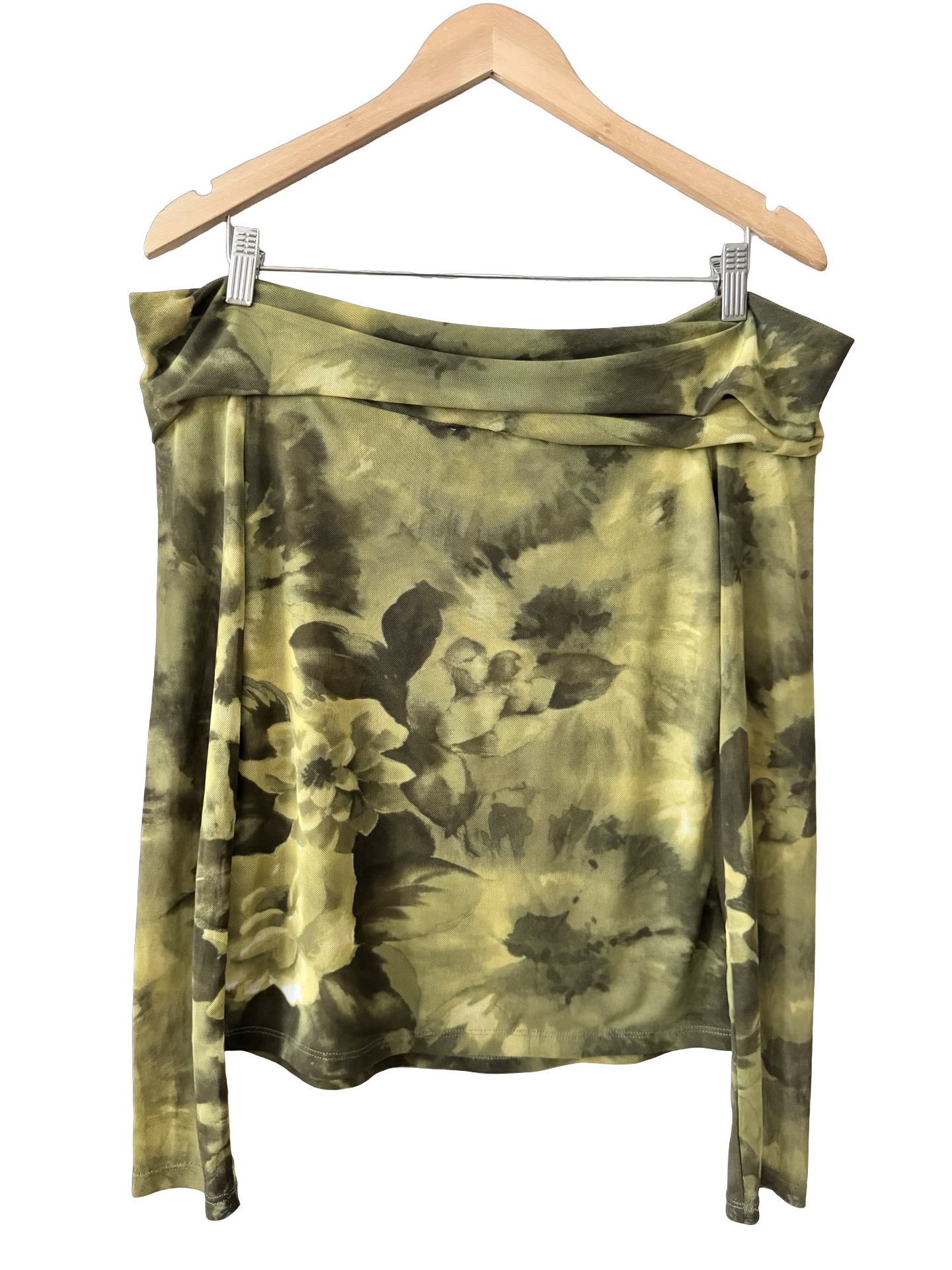 Vintage 90s Olive Floral Mesh Off Shoulder Top (M/L)