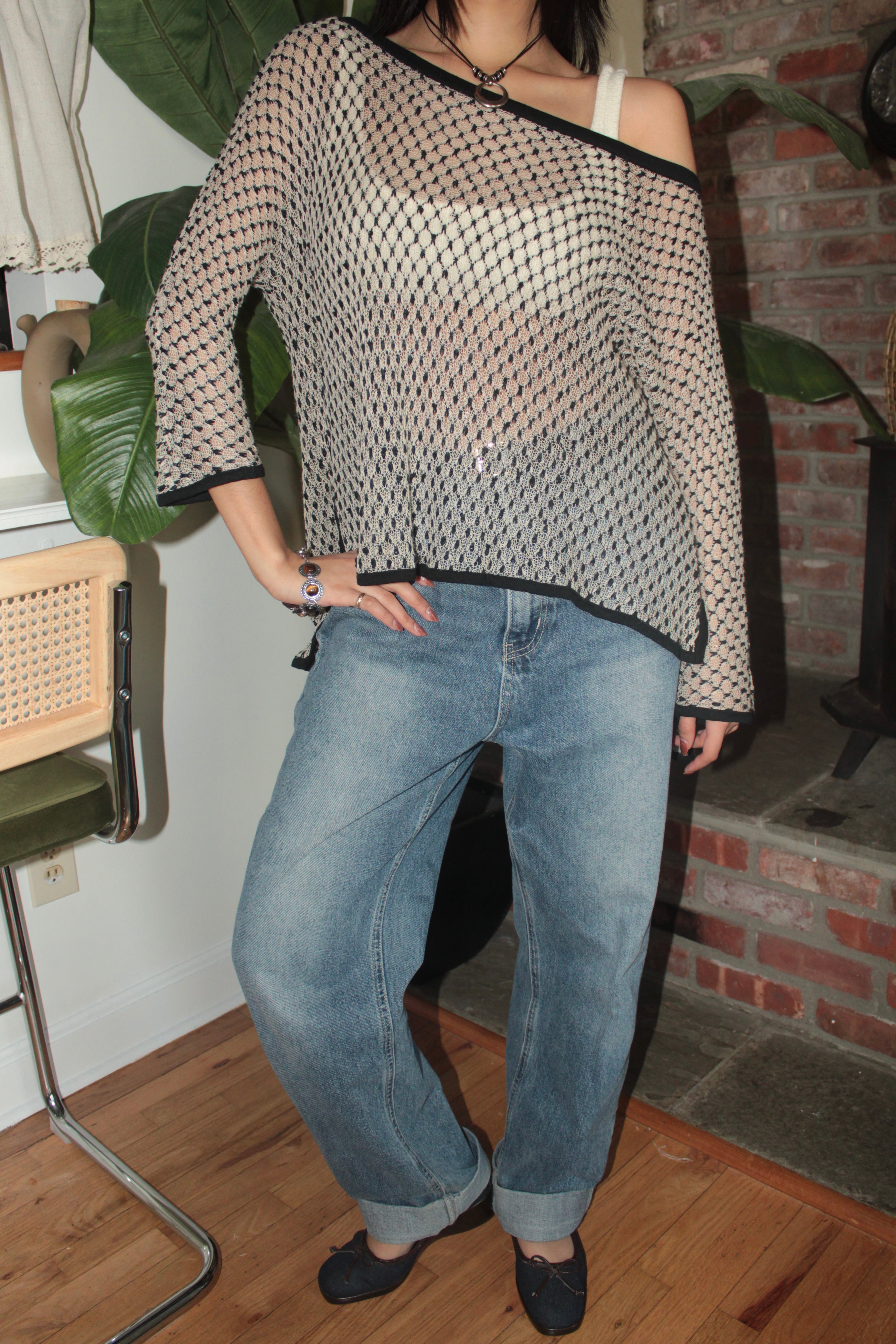 Vintage Retro Open Knit Mesh Top (M)
