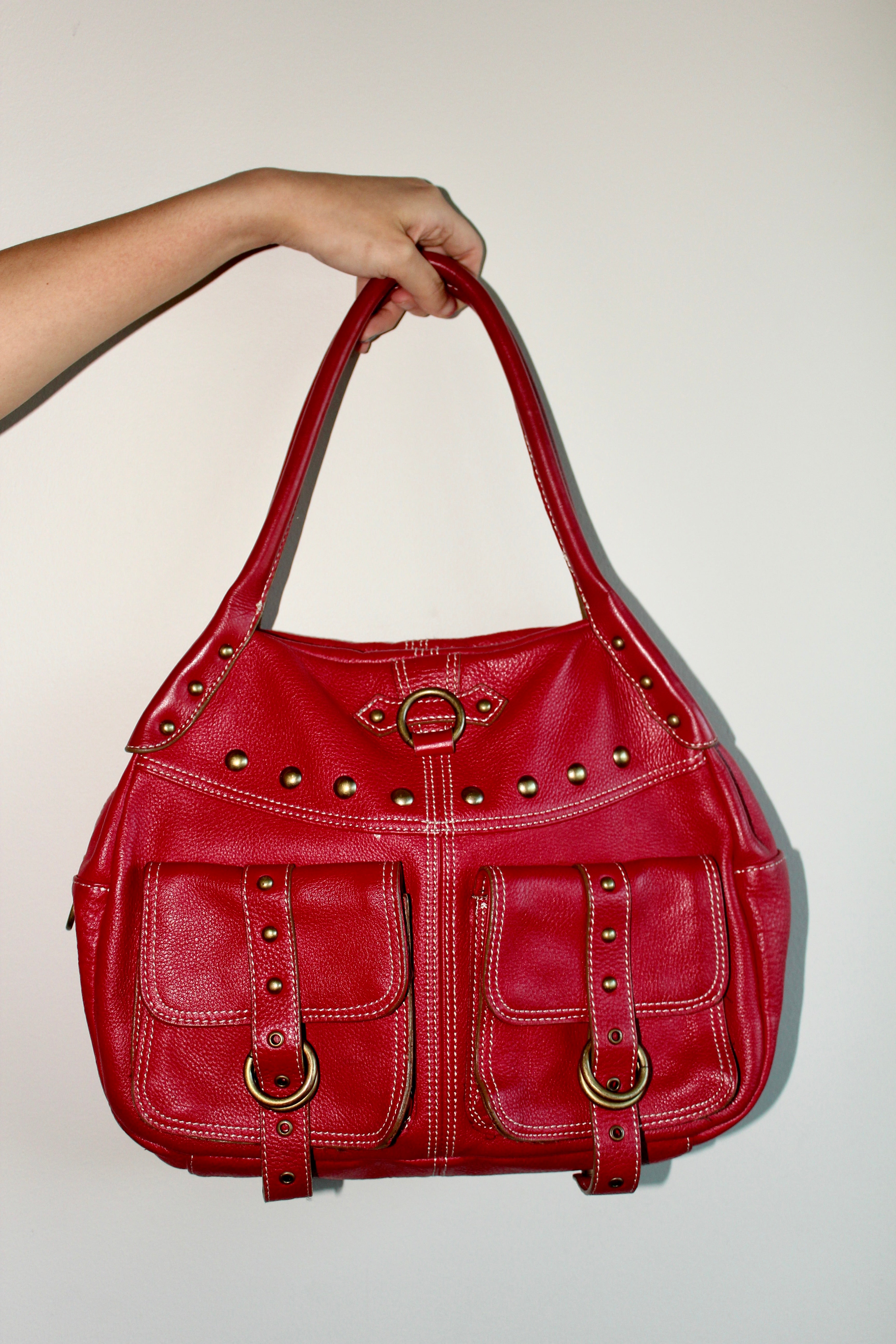 Vintage 90s Cherry Red Messenger Tote Purse