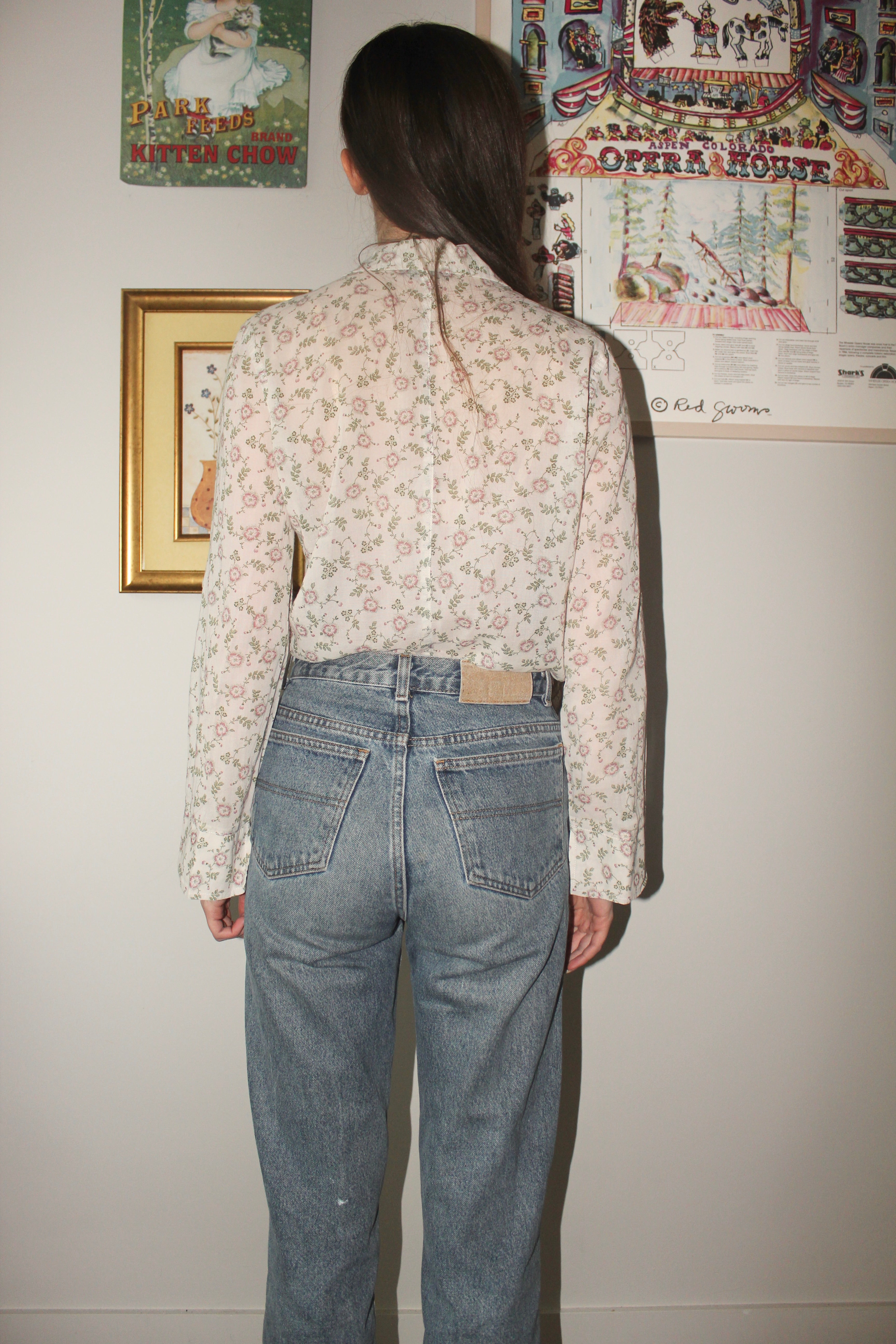 Vintage 90s Peasant Floral Button Up (S)