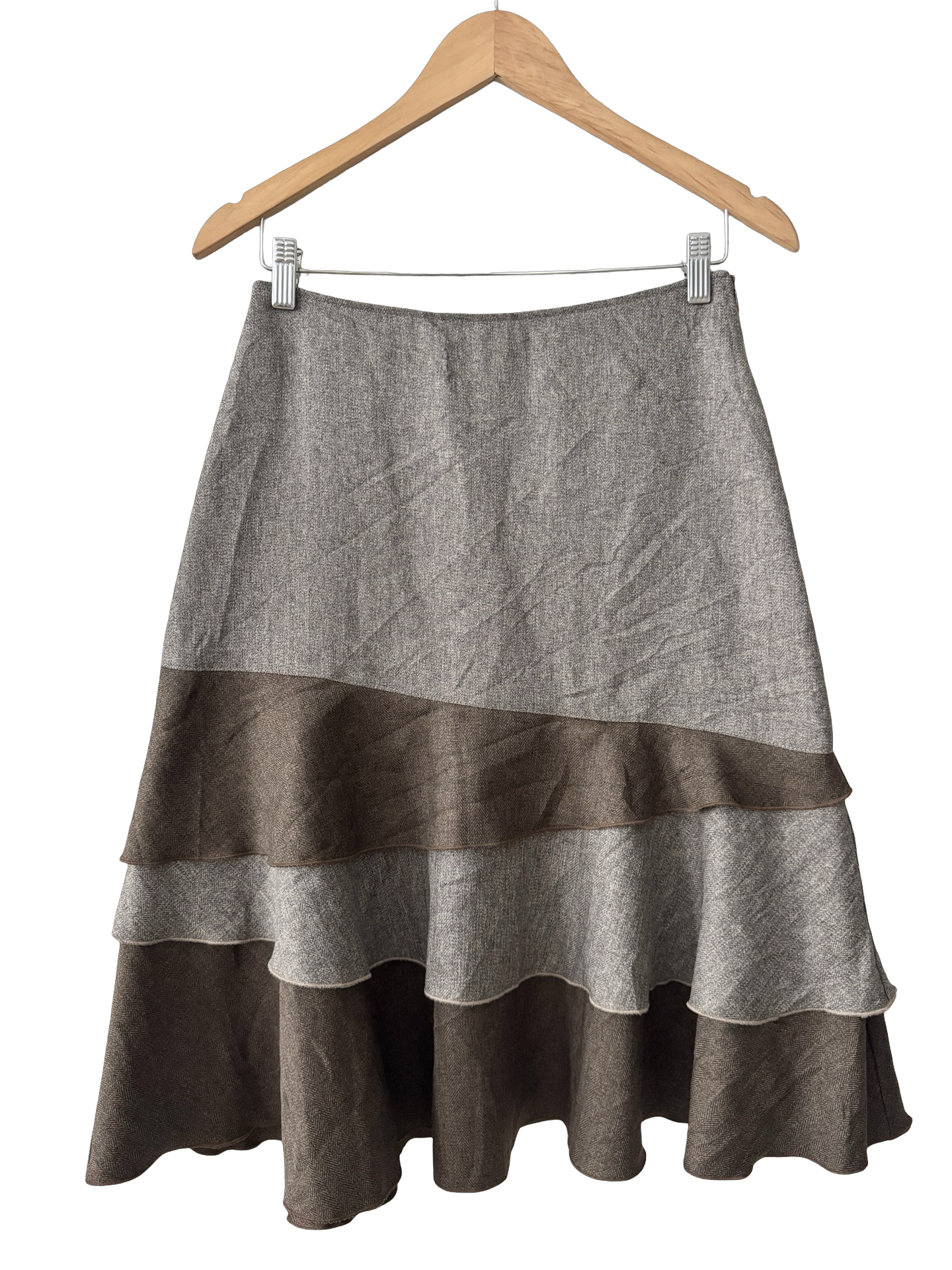 Vintage 90s Mocha Ruffle Midi Skirt (S)