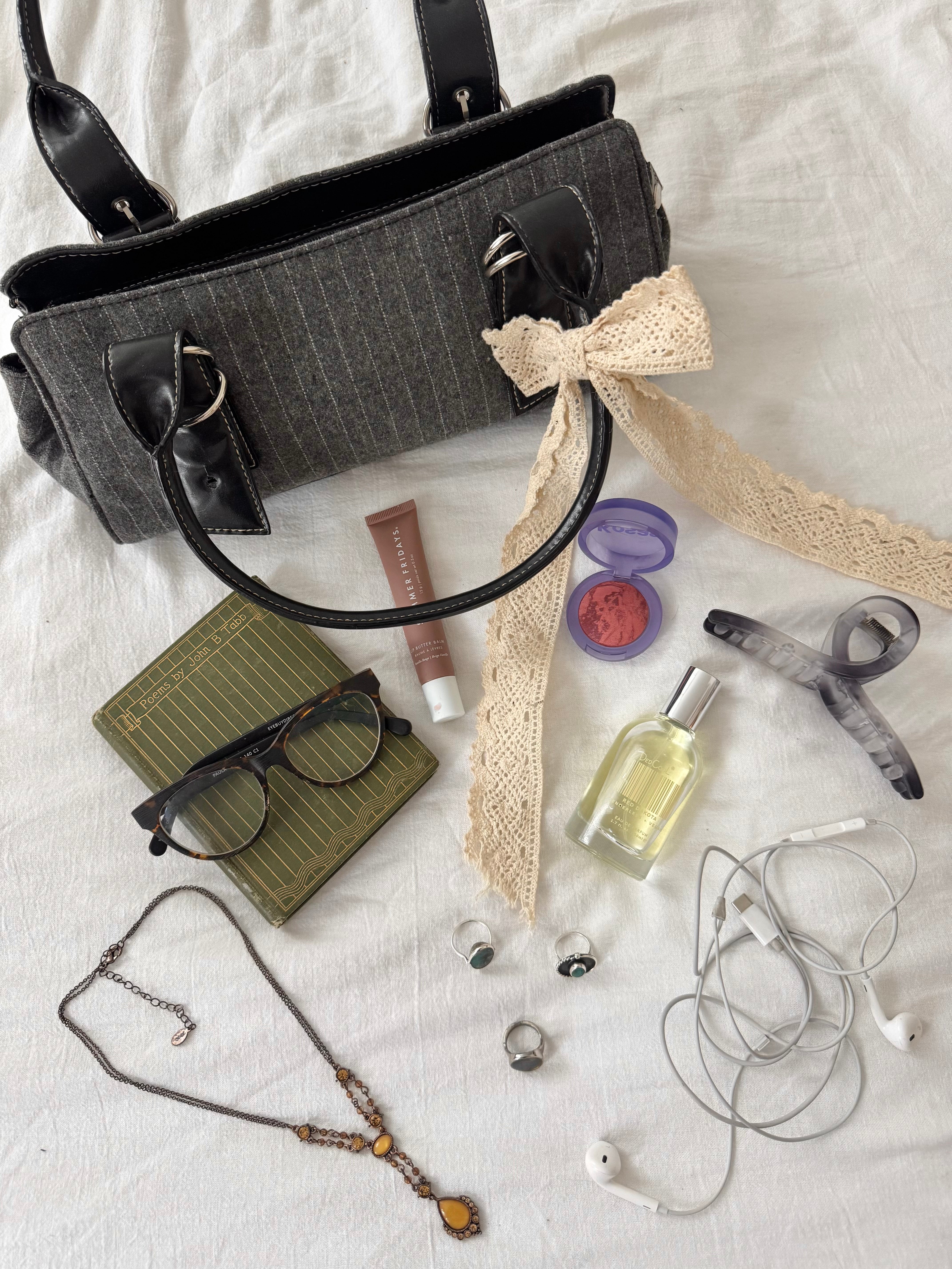 Vintage Y2K Pinstripe Buckle Shoulder Bag