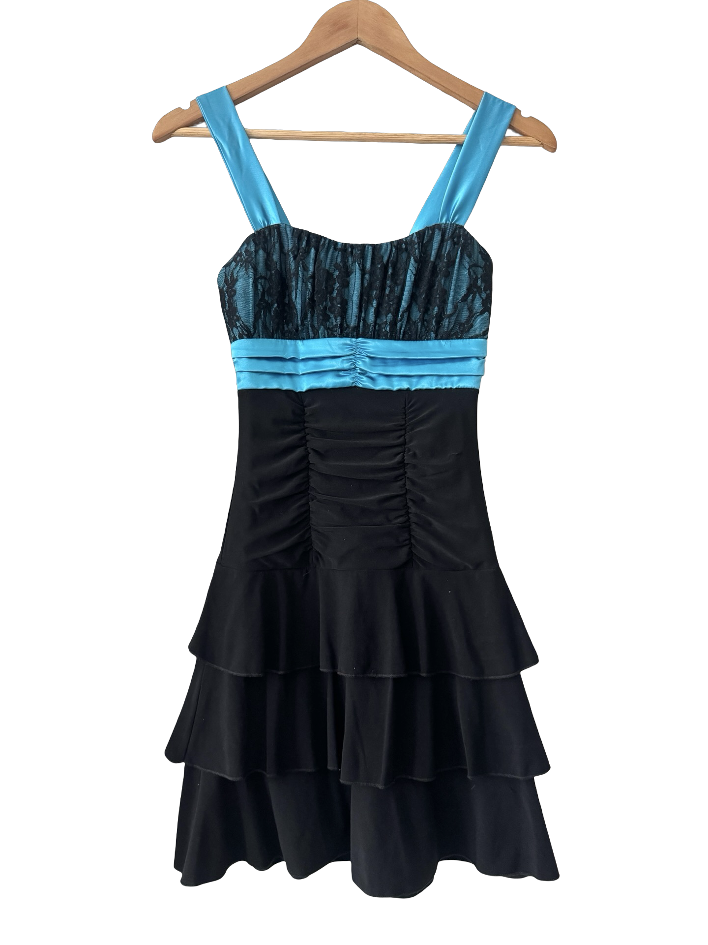 Vintage Y2K Electric Blue Lace Bust Tiered Dress (XS)