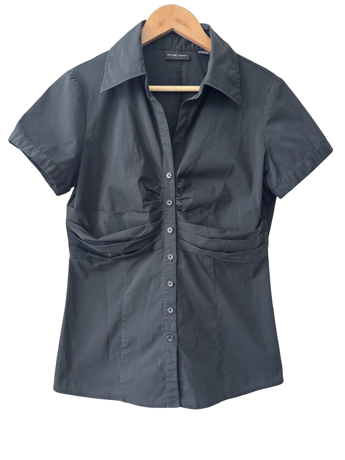 Vintage Y2K Noir Fitted Ruched Button-Up Top (M-L)