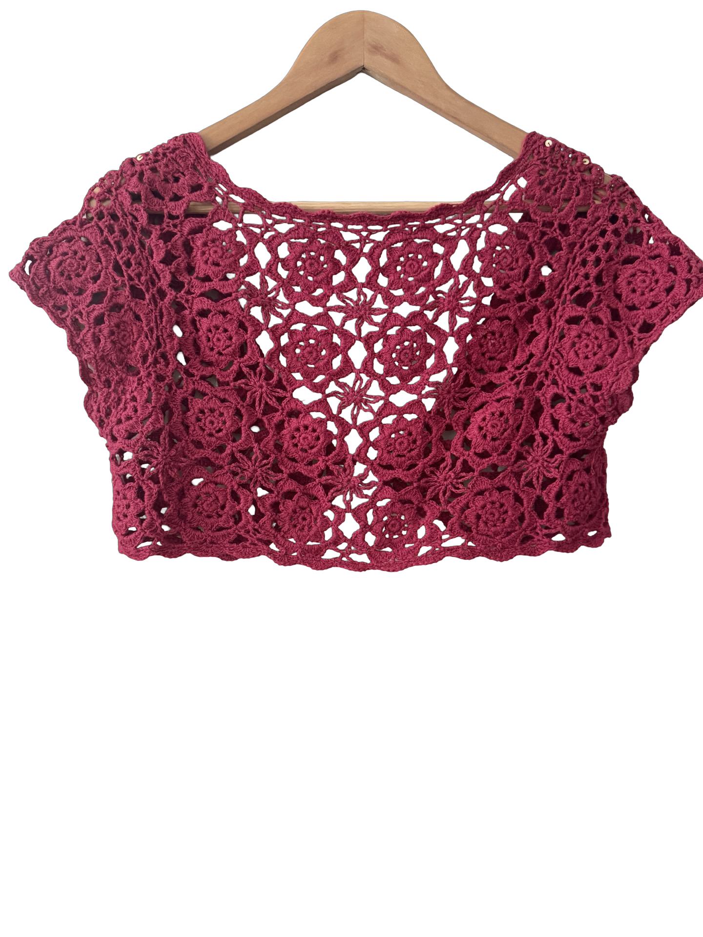 Vintage 90s Cherry Blossom Crochet Sequin Shrug (M)