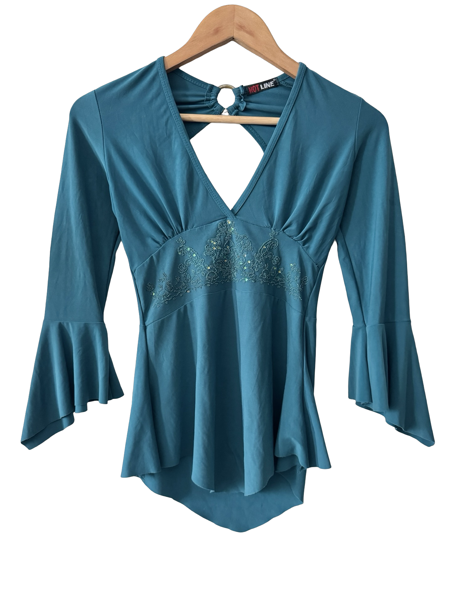Vintage Y2K Blue Hour Bell Sleeve Top (S)
