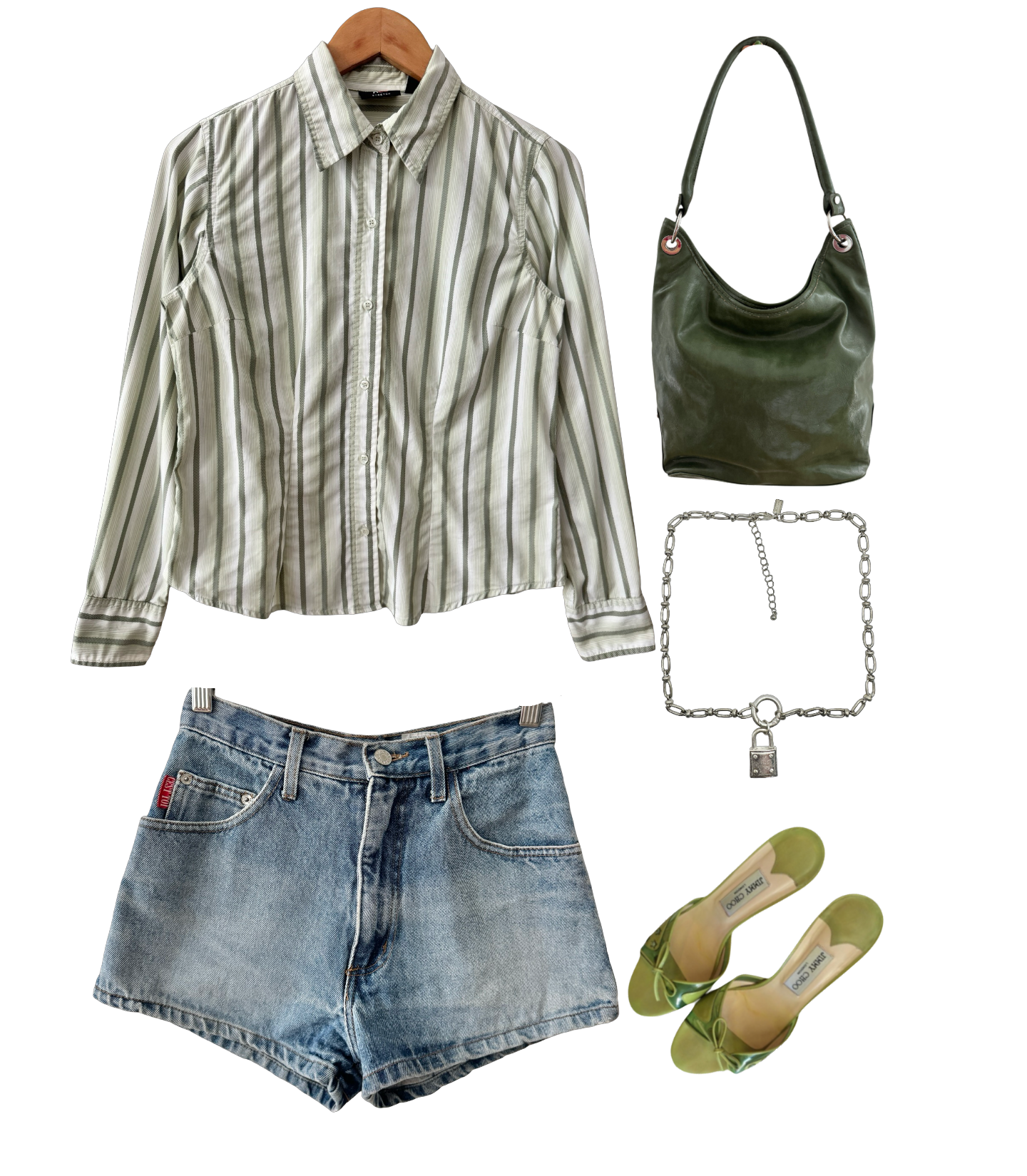 Vintage 90s Sage Stripe Button-Up (S/M)
