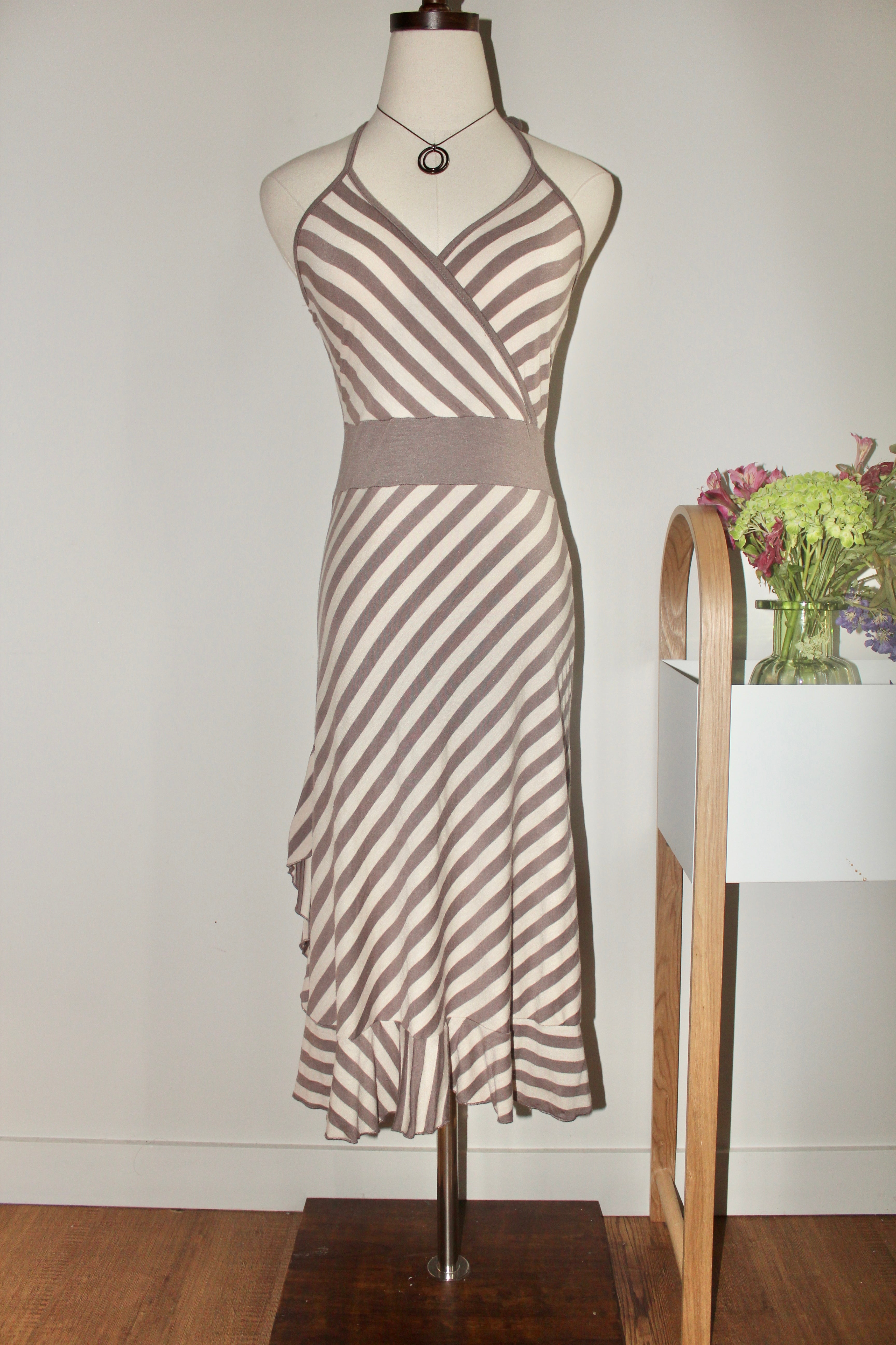 Vintage 90s Striped Halter Midi Dress (S)