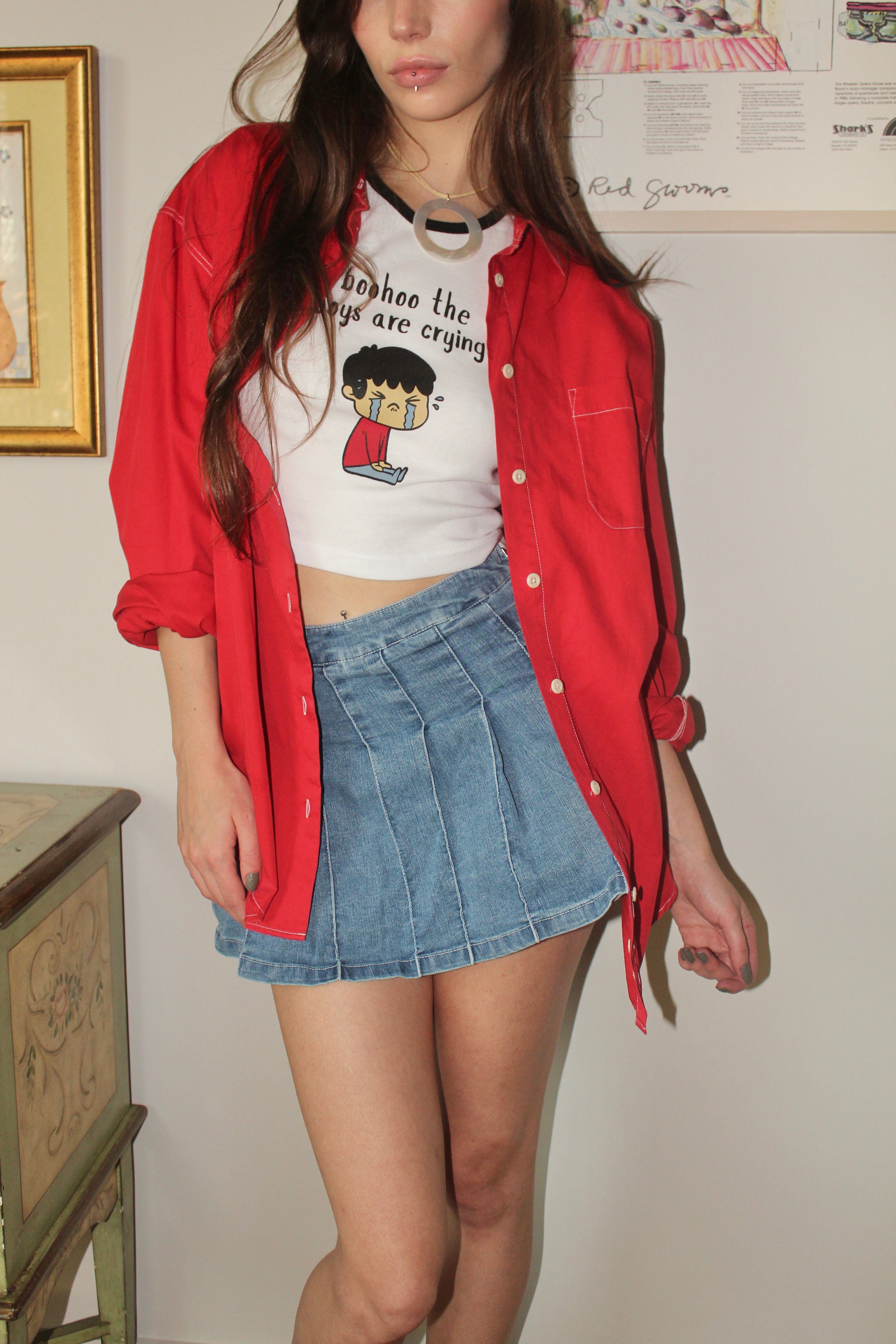 Vintage 90s Cherry Red Button Up (L)