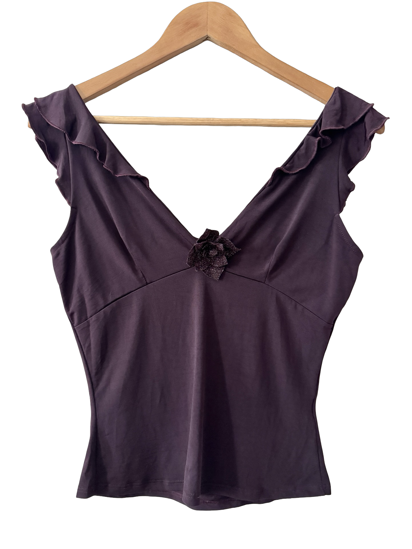 Vintage 90s Plum Rose Sculpted Ruffle Top(M)